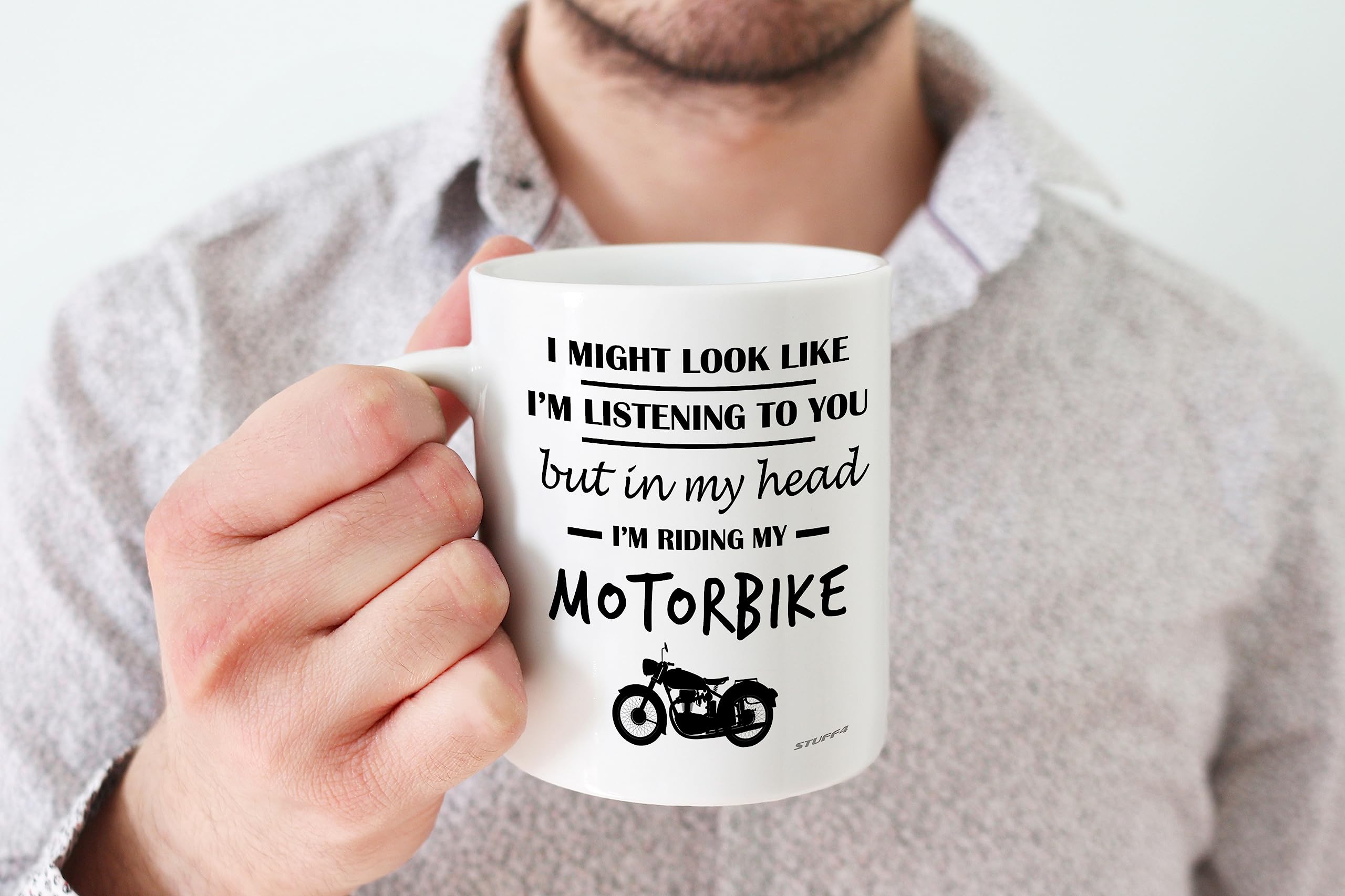 Stuff4 Motorbike Coffee Cup - Funny 'In My Head I'm Riding My Motorbike' Novelty Gift | 11oz Ceramic | Dishwasher Safe 4