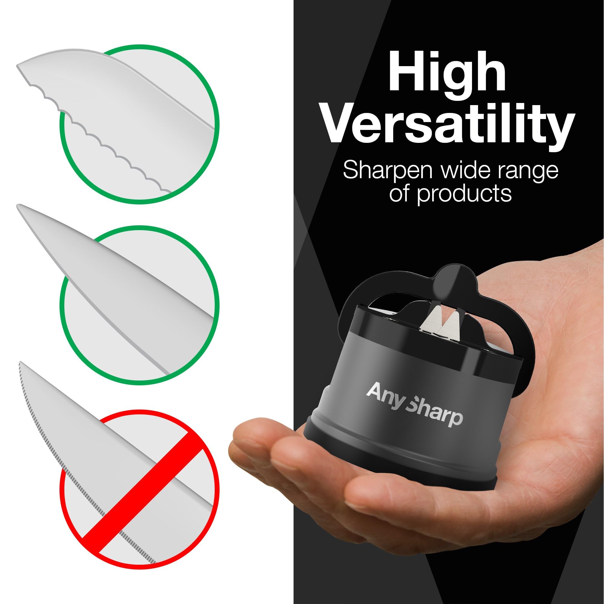 AnySharp Pro Metal Knife Sharpener with Suction | Tungsten Carbide | Gunmetal 5