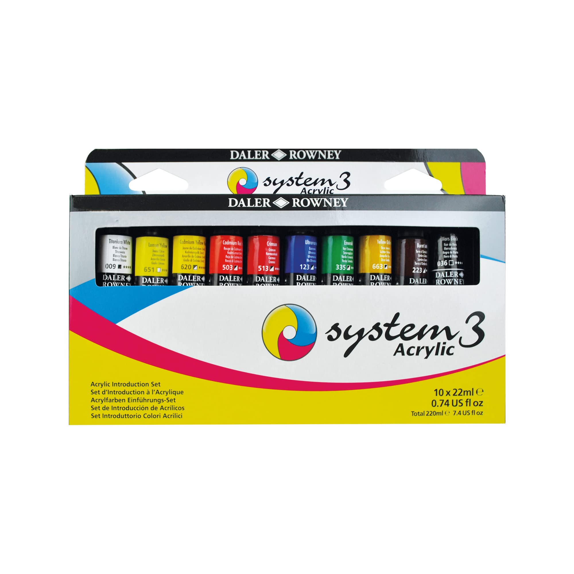 Daler Rowney System3 Introduction Set Acrylic Paints - 10 Pack, 22ml Tubes | Highly Pigmented 1