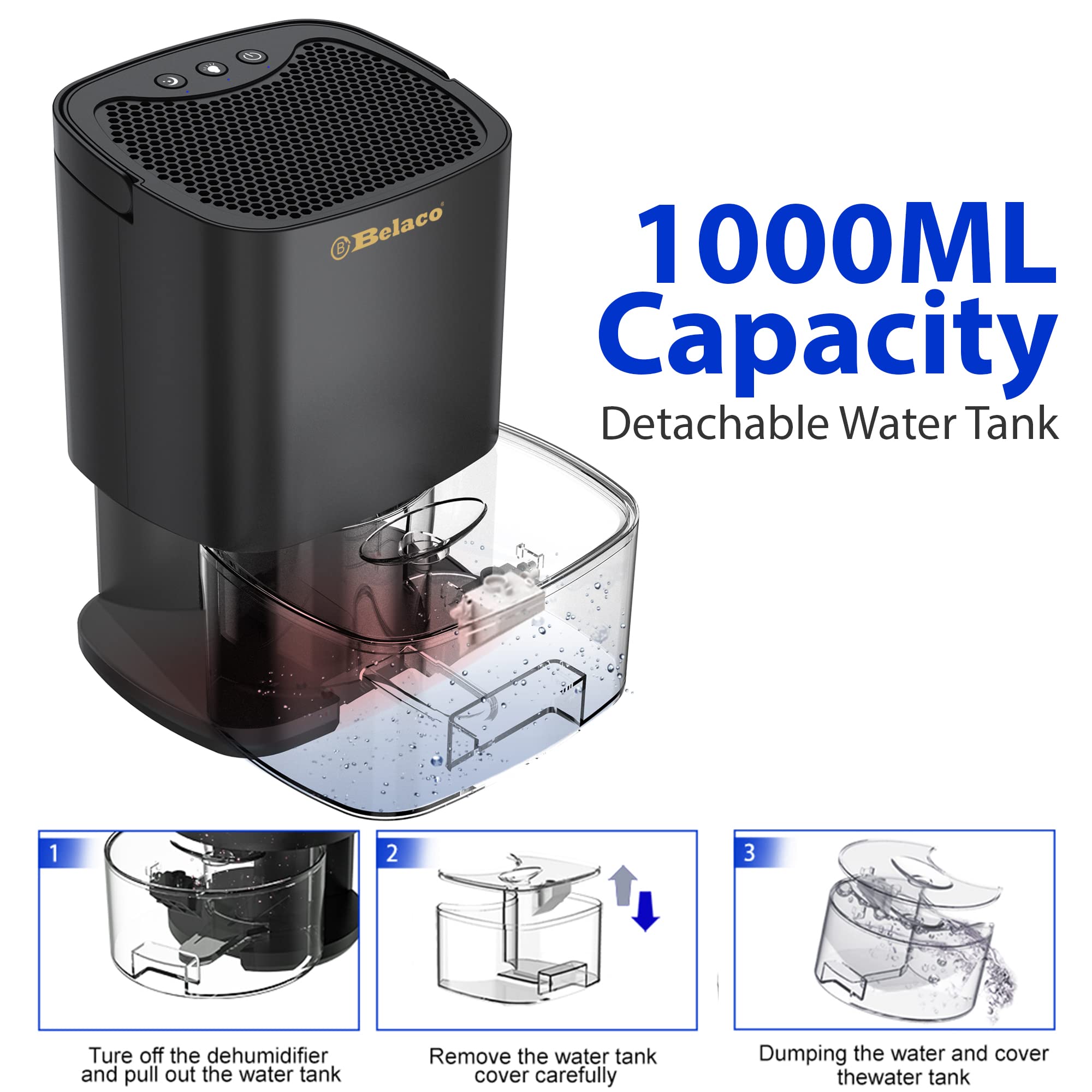Belaco 1000ML Portable Dehumidifier - Removes Damp & Mould | Quiet Operation 5