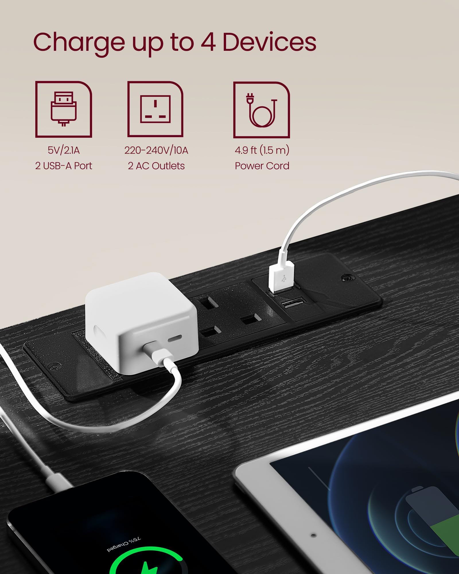 VASAGLE KAILYN Nightstand with Charging Station | 2 Drawers | Ebony Black 4