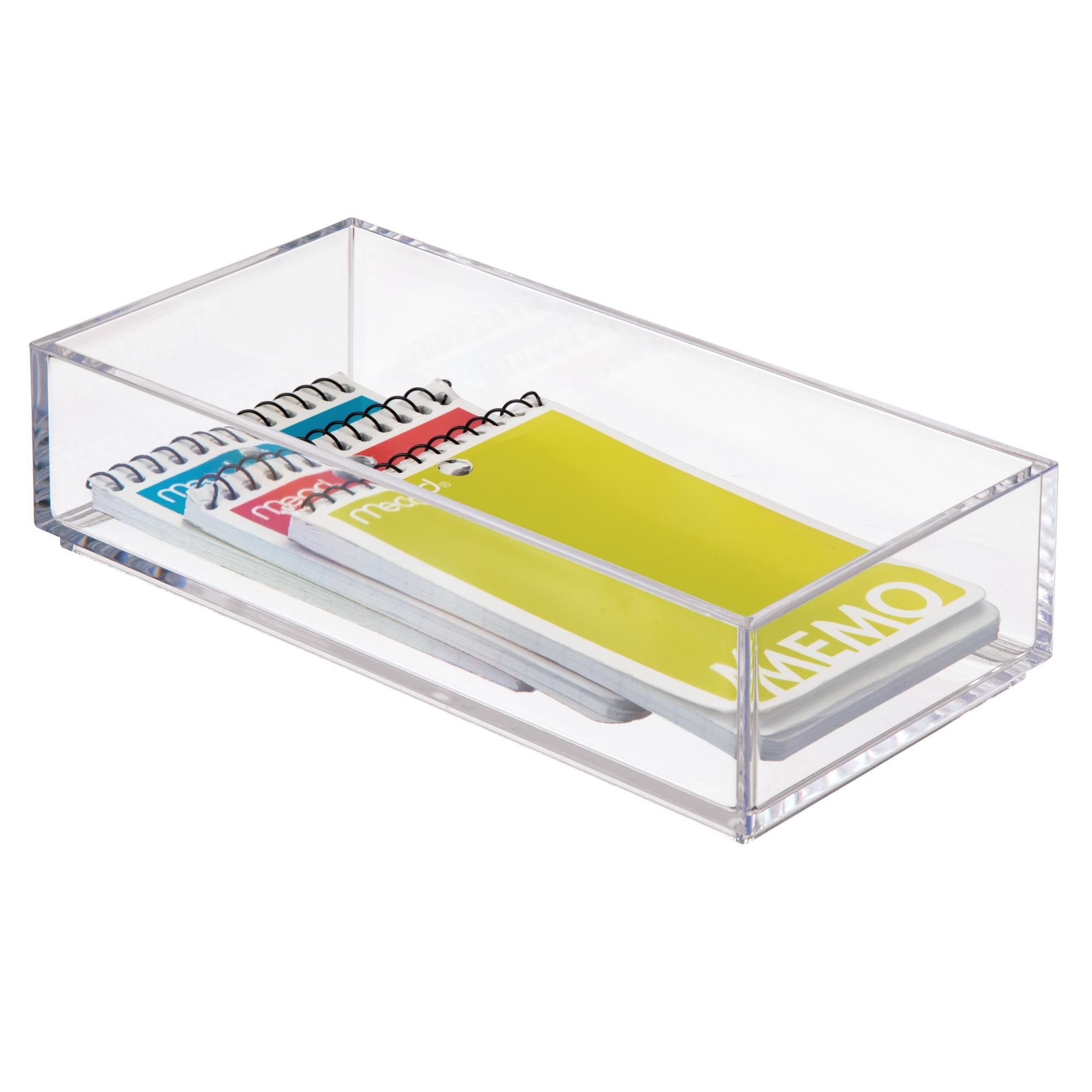 InterDesign Clarity Series Plastic Storage Box - Stackable Organiser for Cosmetics & Office | Clear | 10.1 cm x 20.3 cm 4