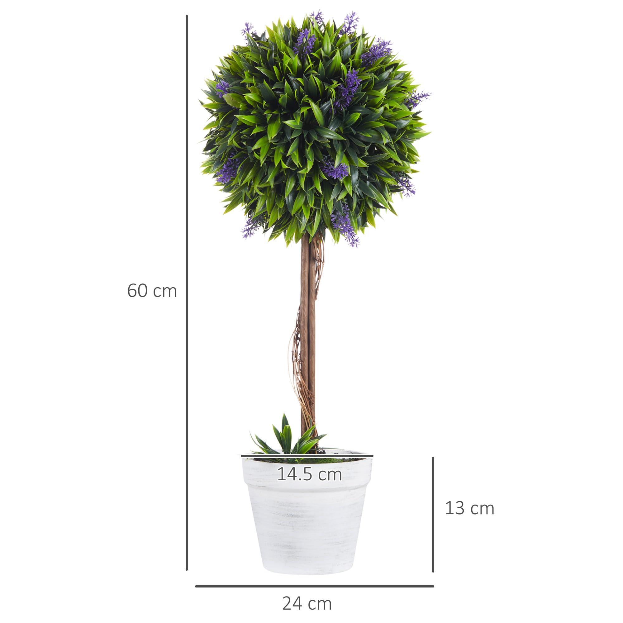 HOMCOM Set of 2 Artificial Ball Trees with Lavender Flowers | 60cm Height | Indoor/Outdoor Use 7