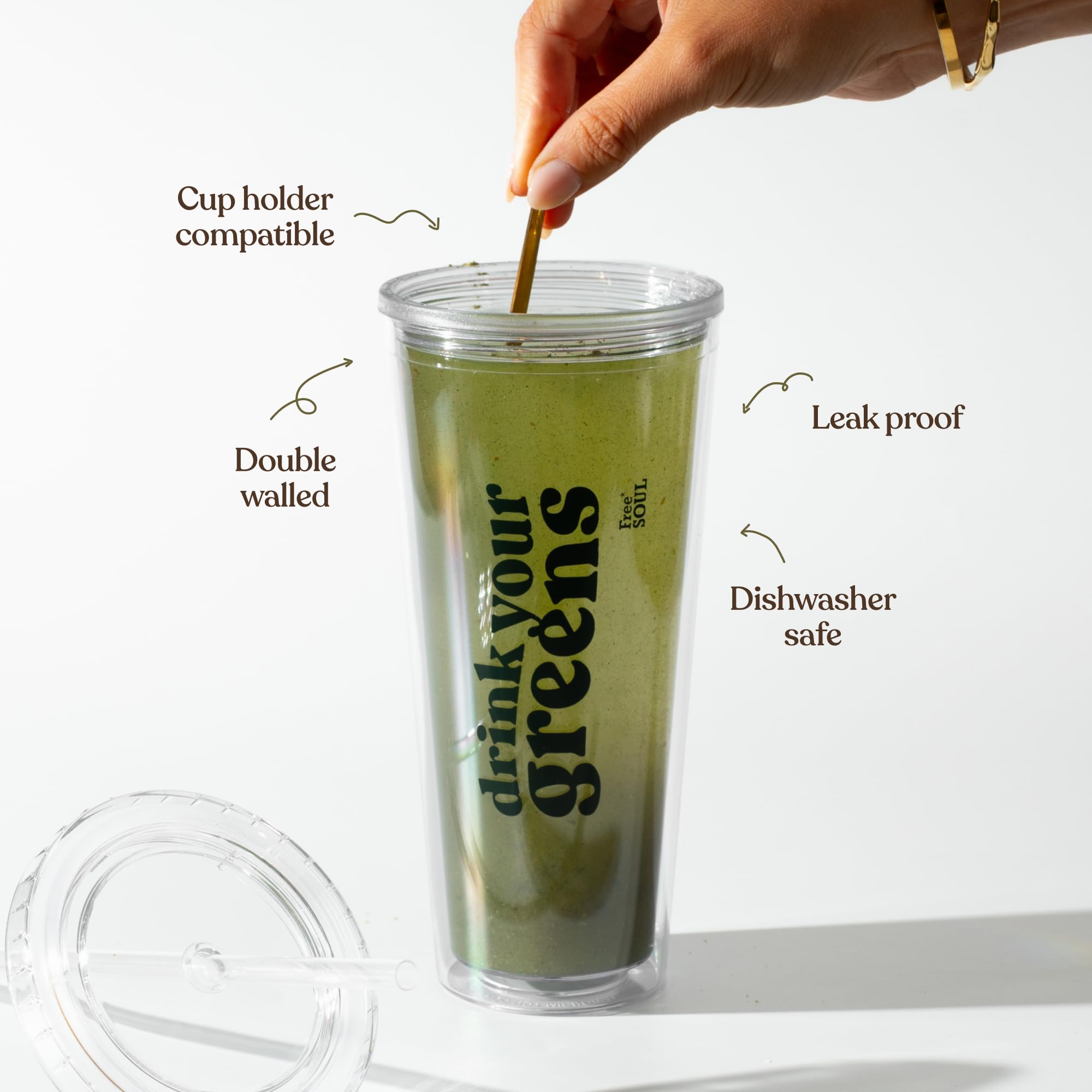 Free Soul Portable Tumbler - 750ml Capacity | Leak Proof Straw Lid | Greens Sip Cup 5