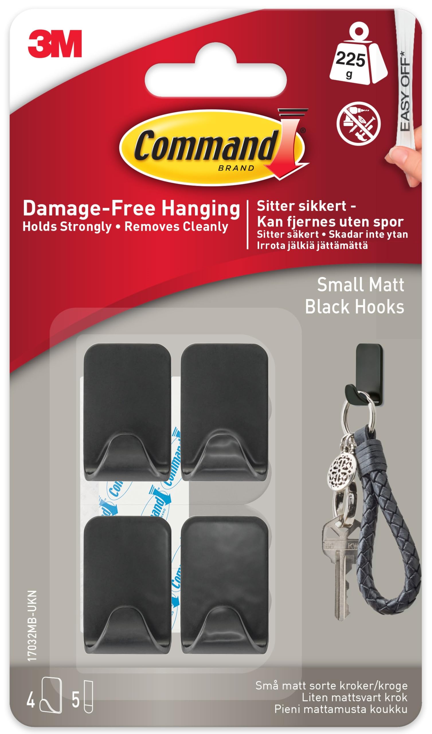 Command Small Metallic Hooks - Damage-Free Hanging | Matt Black | 4 Hooks & 5 Strips 1