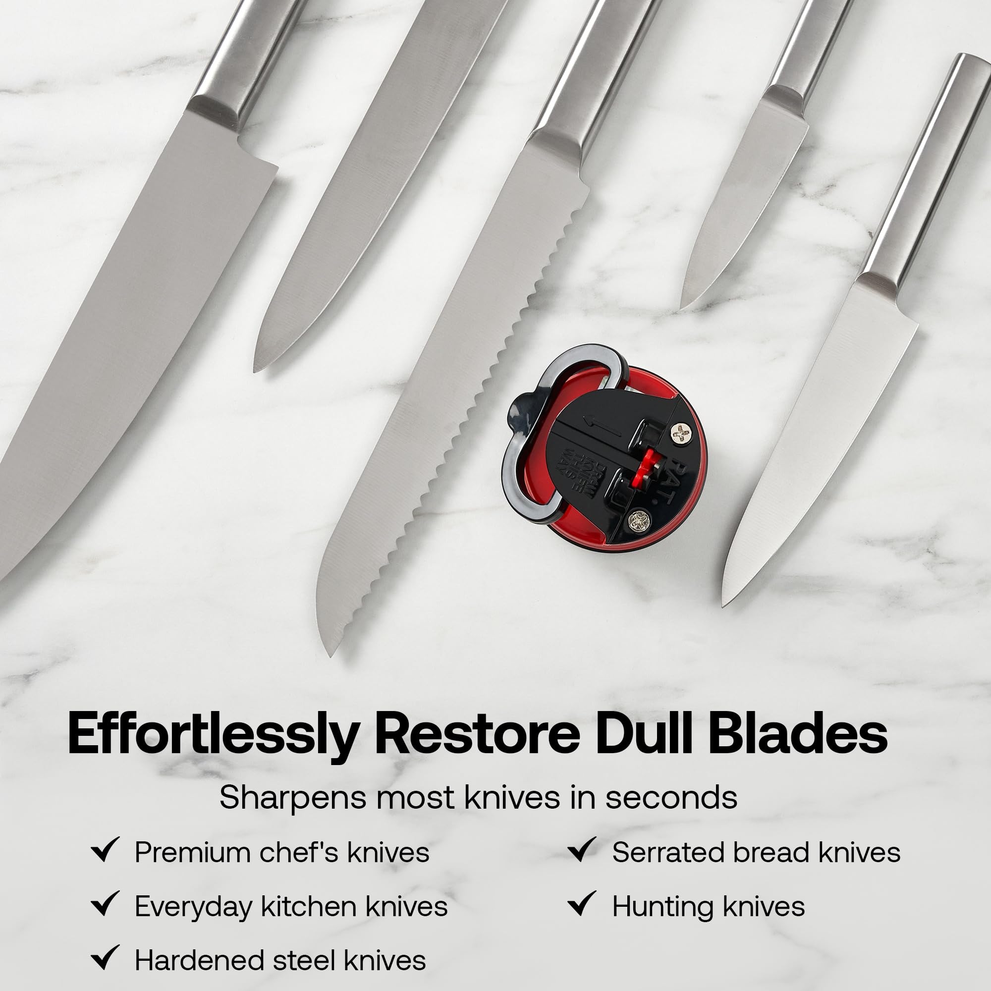 AnySharp Pro Metal Knife Sharpener - Hands-Free Safety Suction | Tungsten Carbide | Red 7