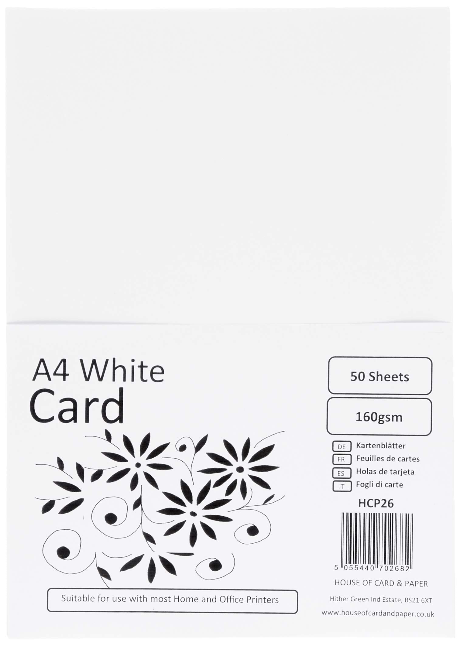House of Card & Paper A4 White Card Stock 160 gsm - Pack of 50 Sheets 1