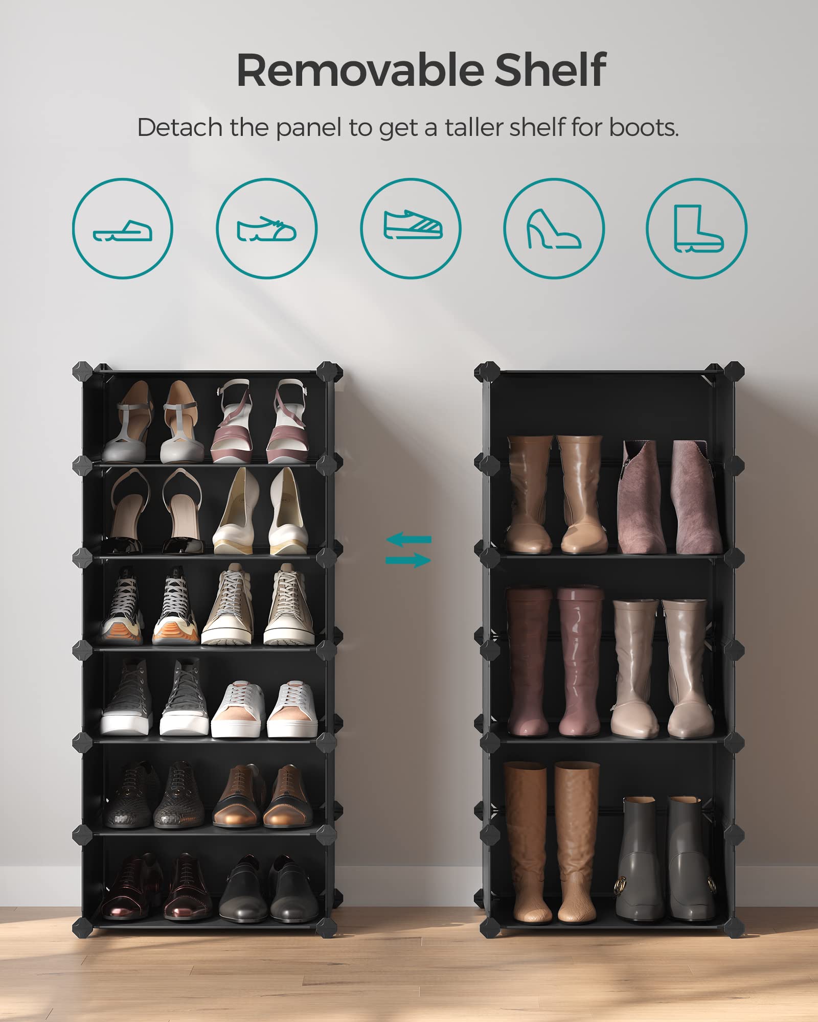 SONGMICS Modular Interlocking Shoe Rack - 10 Slot DIY Storage Unit | Plastic & Steel | Black 4