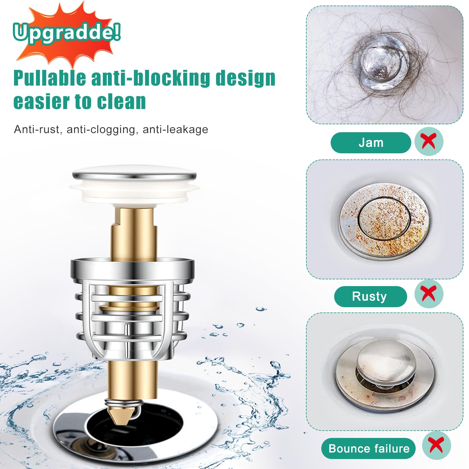 Diboniur Universal Sink Stopper - Pull Type Plug with Anti-Clogging Basket | Fits 32-41mm Drains 3