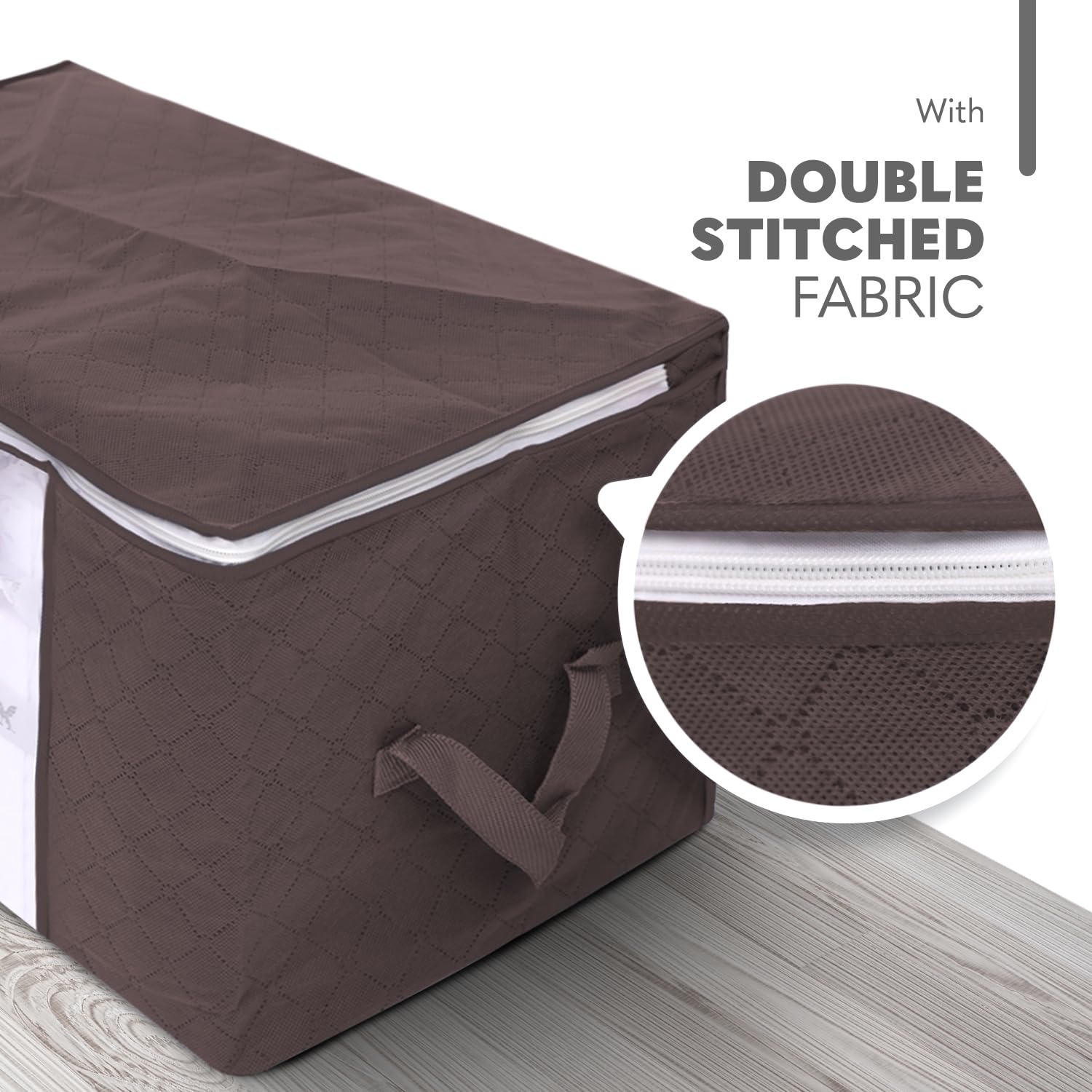 delka 90L Fabric Under-Bed Storage Bags with Lids | Foldable | Brown | Set of 3 3