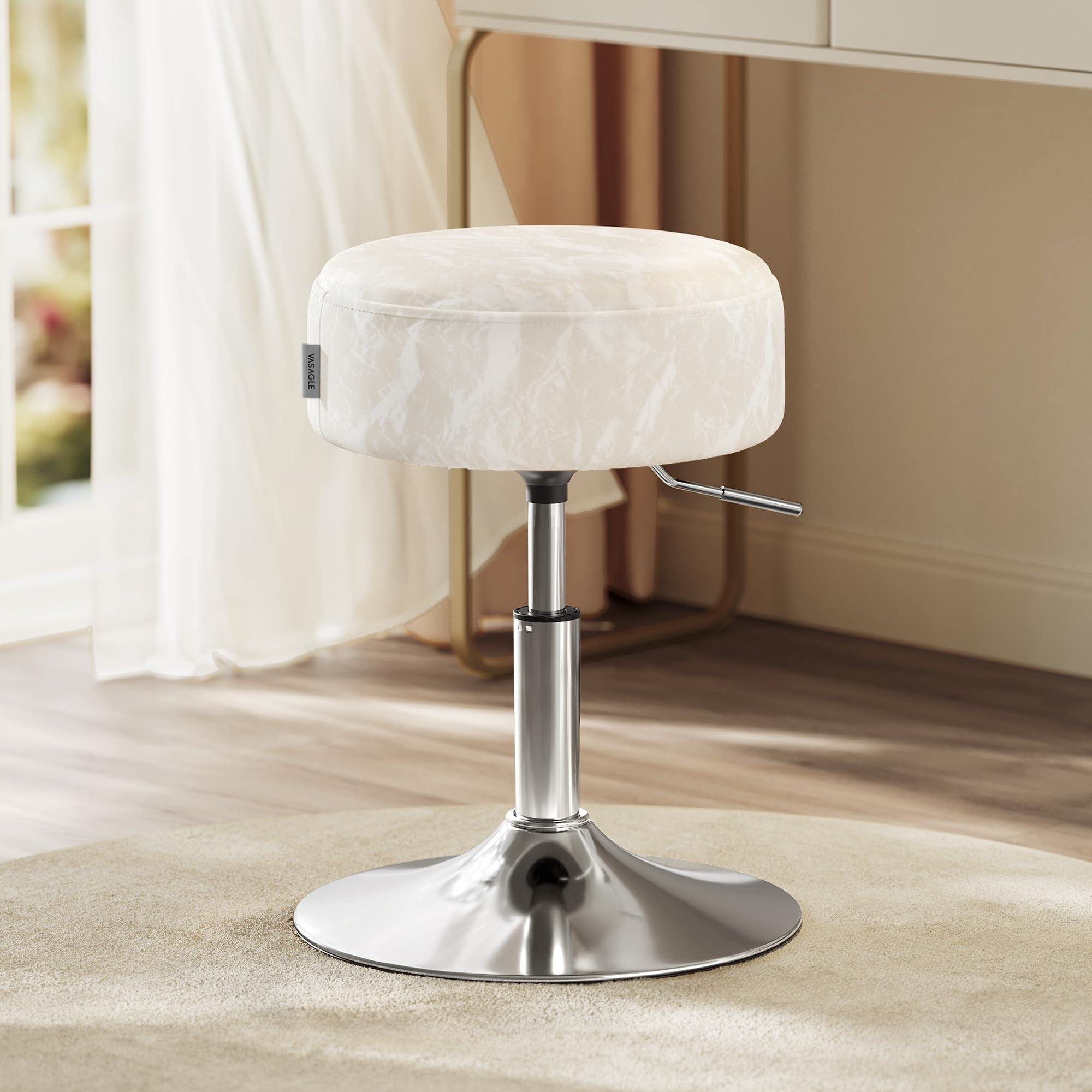 VASAGLE Height Adjustable Makeup Vanity Stool | 35 cm Seat | Cream White PU Leather | Swivel Base
