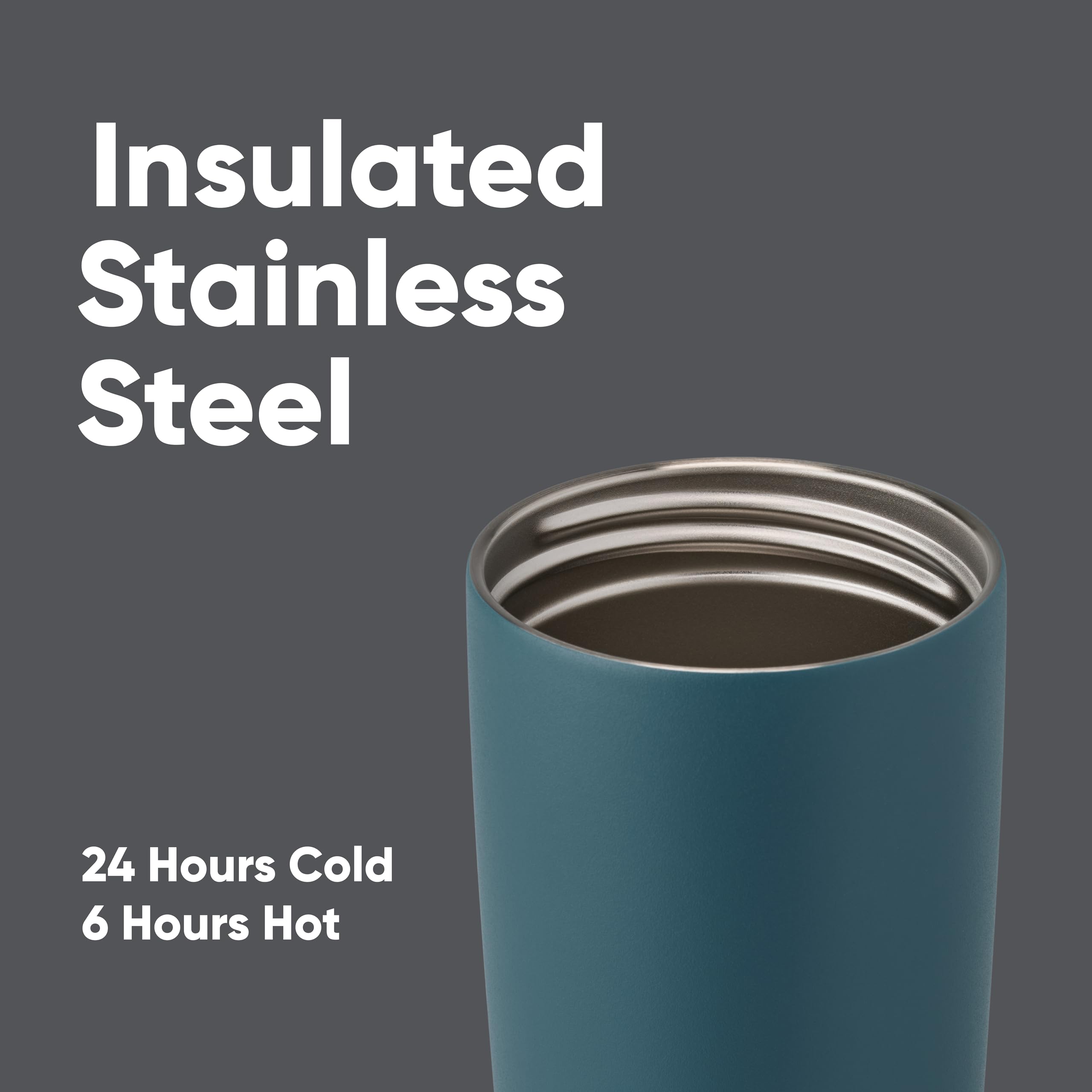 Owala SmoothSip Slider Insulated Stainless Steel Coffee Tumbler 590ml, Grey/Blue (High Dive) 4