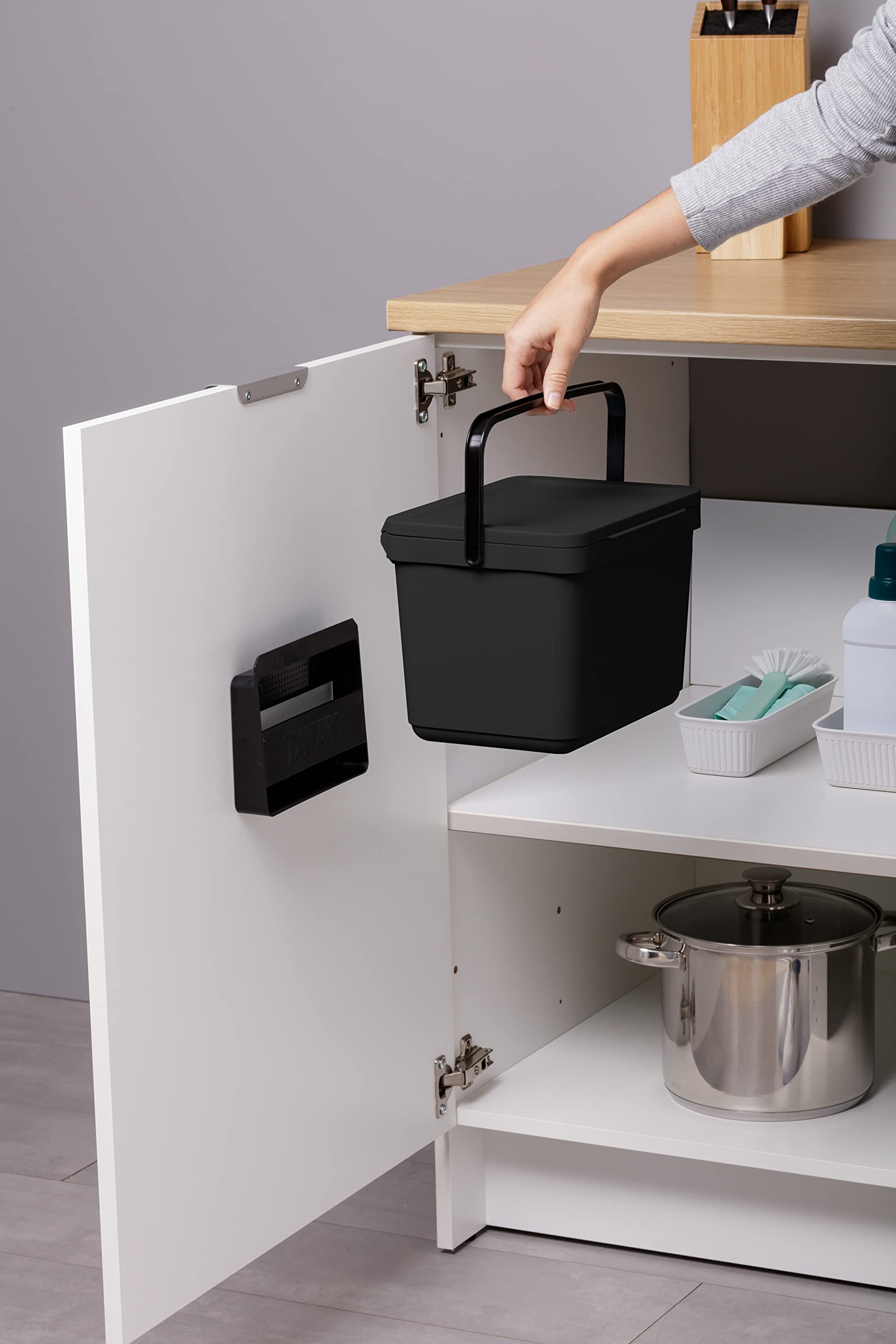 TATAY Kitchen Food Waste Compost Caddy Bin with Holder - 6L Capacity, Recycled Material 3