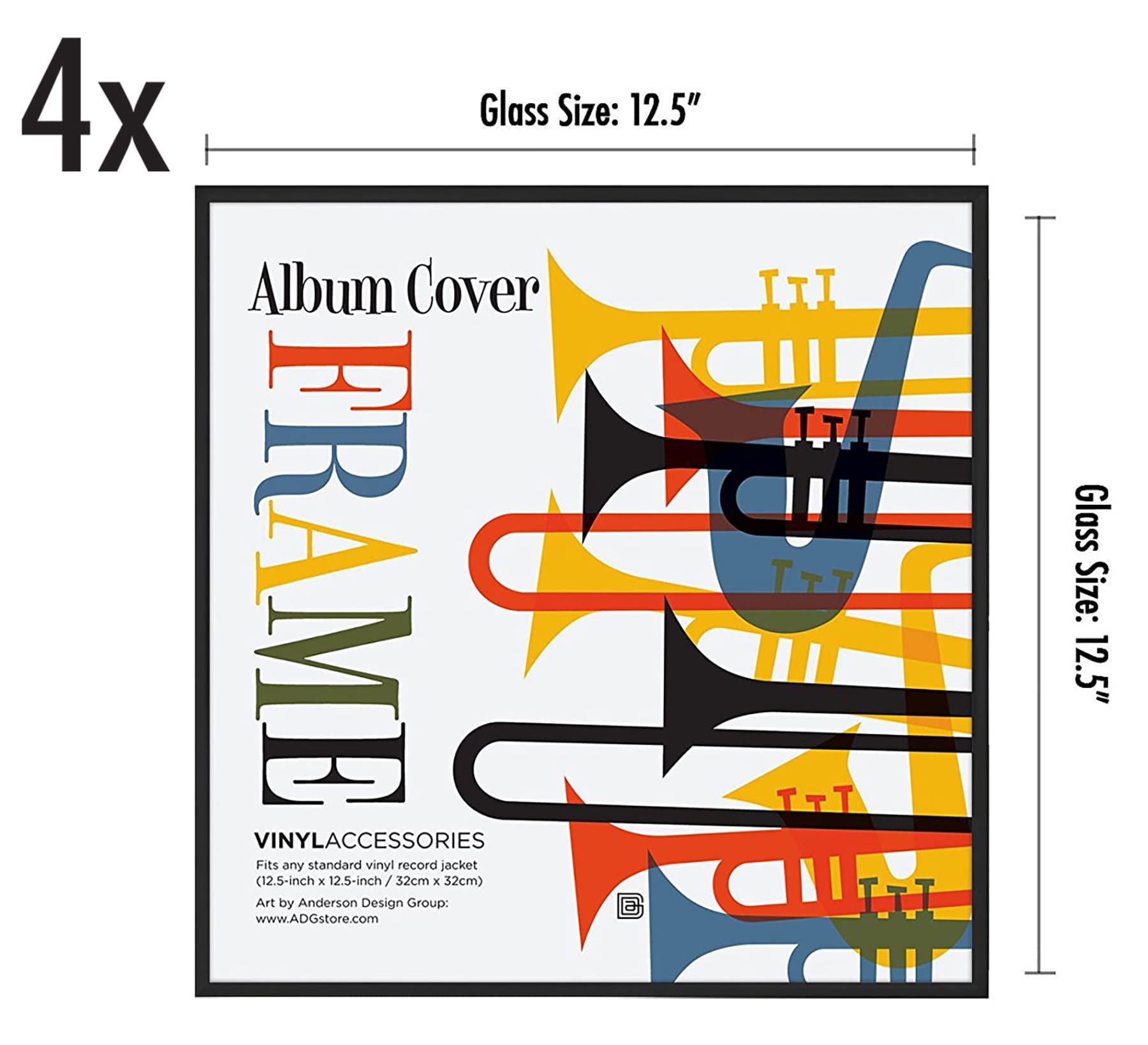 Americanflat Vinyl Frame - 32x32 cm Black Aluminum with Polished Plexi Cover | Set of 4 3