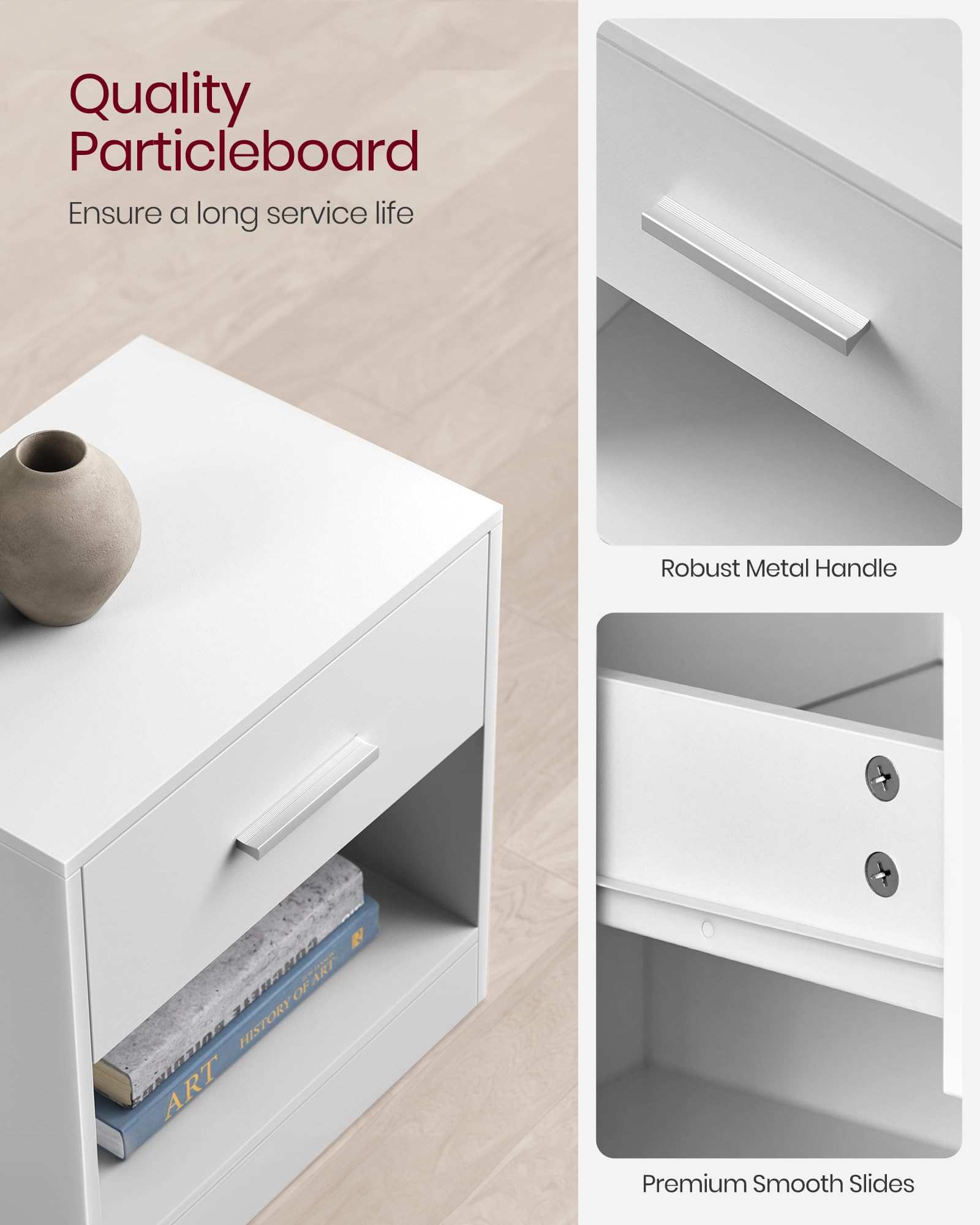 VASAGLE Bedside Tables - Set of 2 Side Tables with Drawer | Classic White | 28 x 39 x 41 cm 5