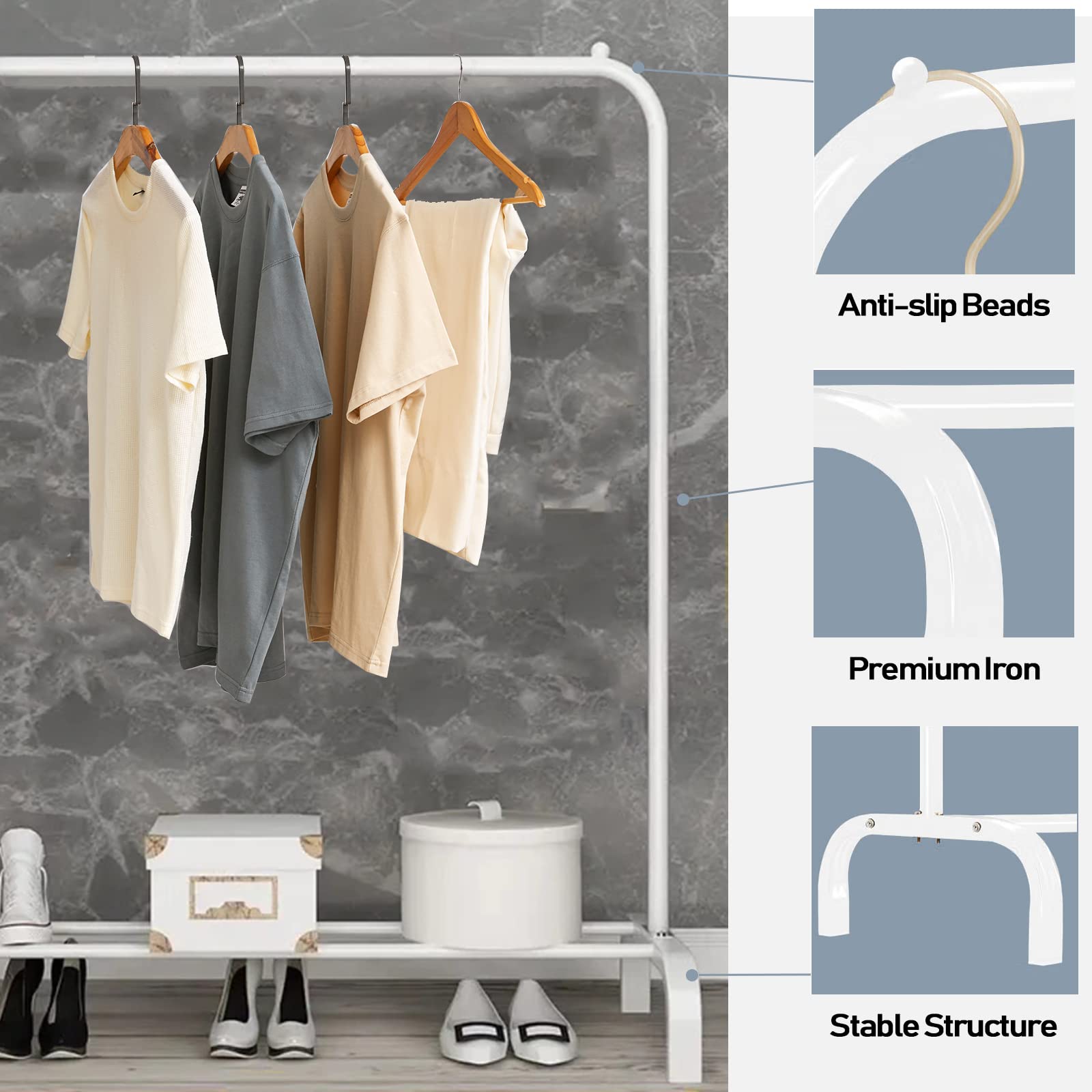 Vivo Technologies Metal Clothes Rail Stand - Single Rail, White, Alloy Steel Construction 4
