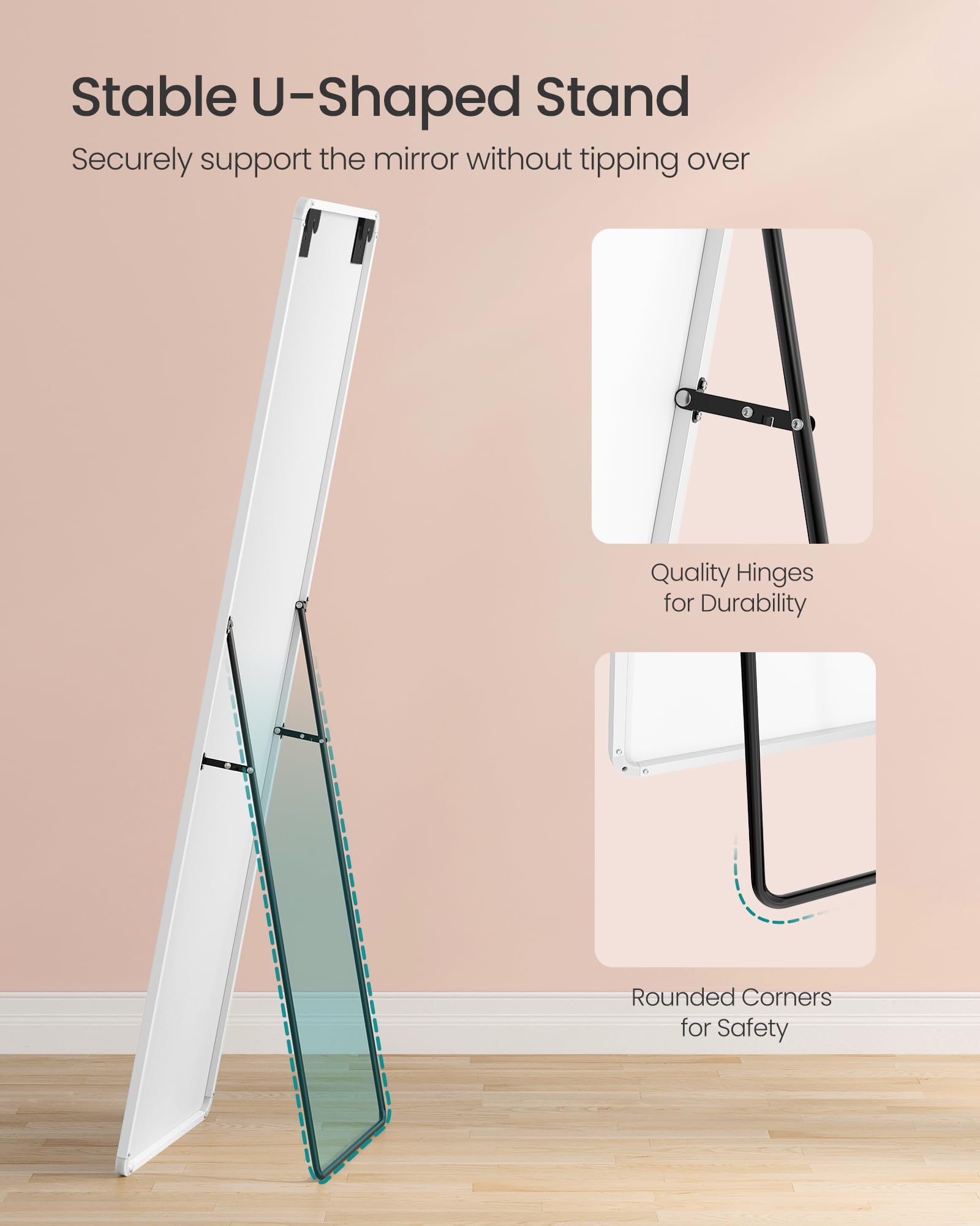 SONGMICS Full Length Floor Mirror - 160 x 50 cm Rectangle | Matte White | Rust-Resistant Aluminium Frame 6