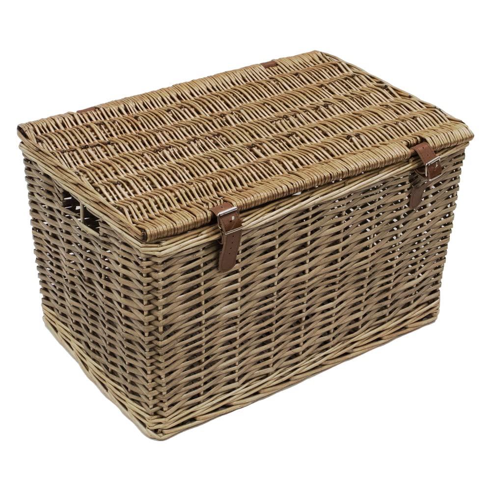 JVL Handmade Buff Wicker Storage Box with Faux Leather Straps | Large | 62L Capacity 1