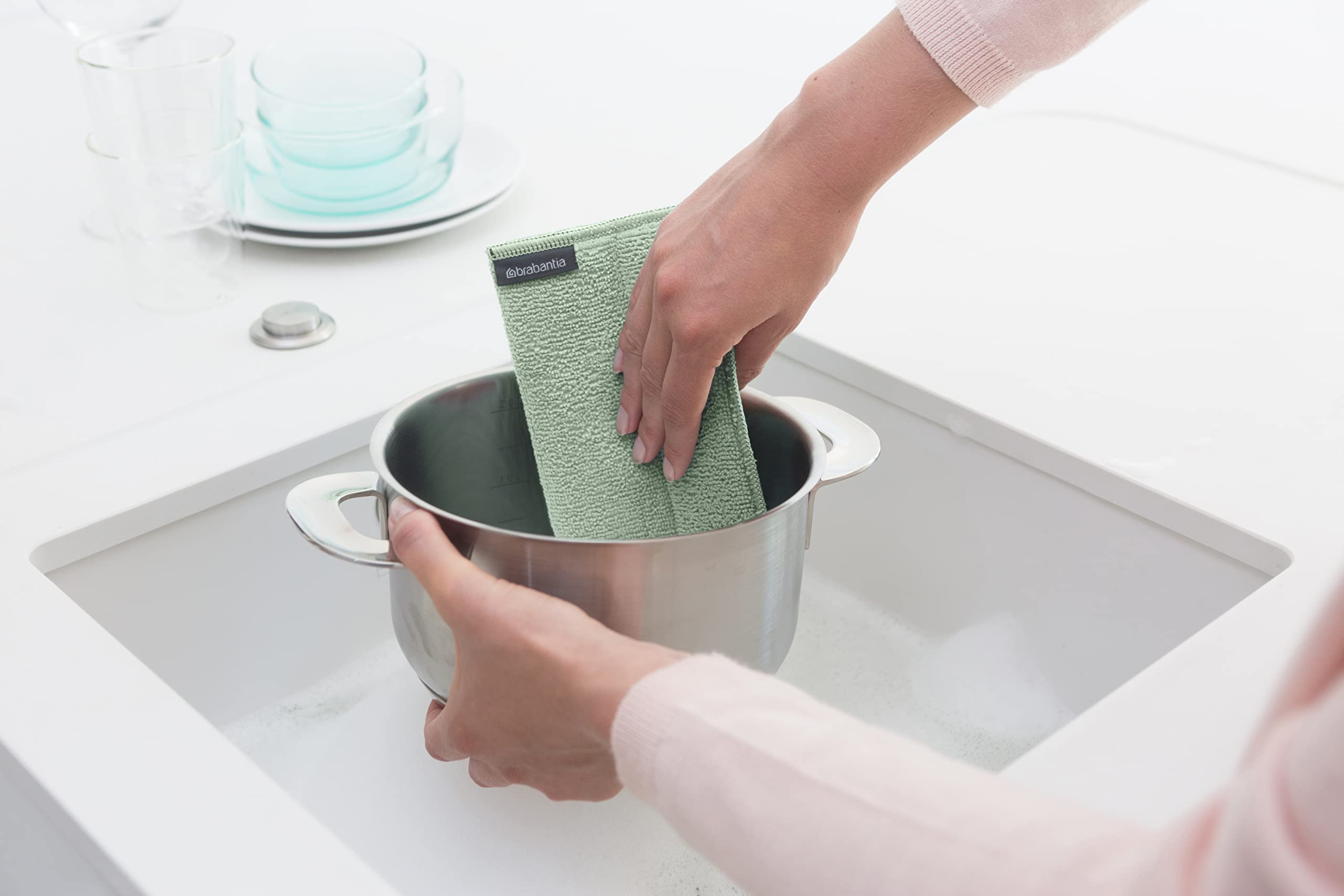 Brabantia Sinkside Microfibre Cleaning Pads - Set of 3 | 16 x 22 cm | Jade Green 2