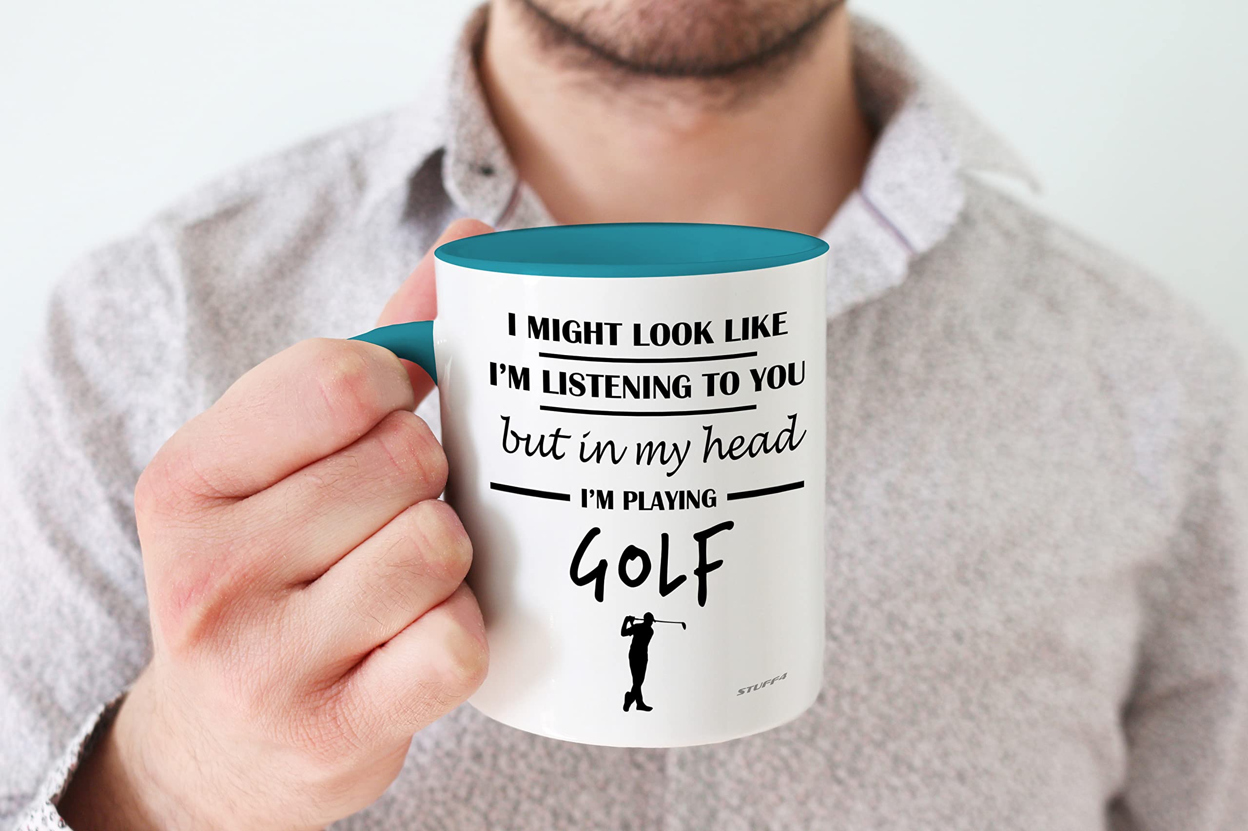 Stuff4 Funny Golf Mug - In My Head I'm Playing Golf | 11oz Ceramic | Light Blue Handle 4