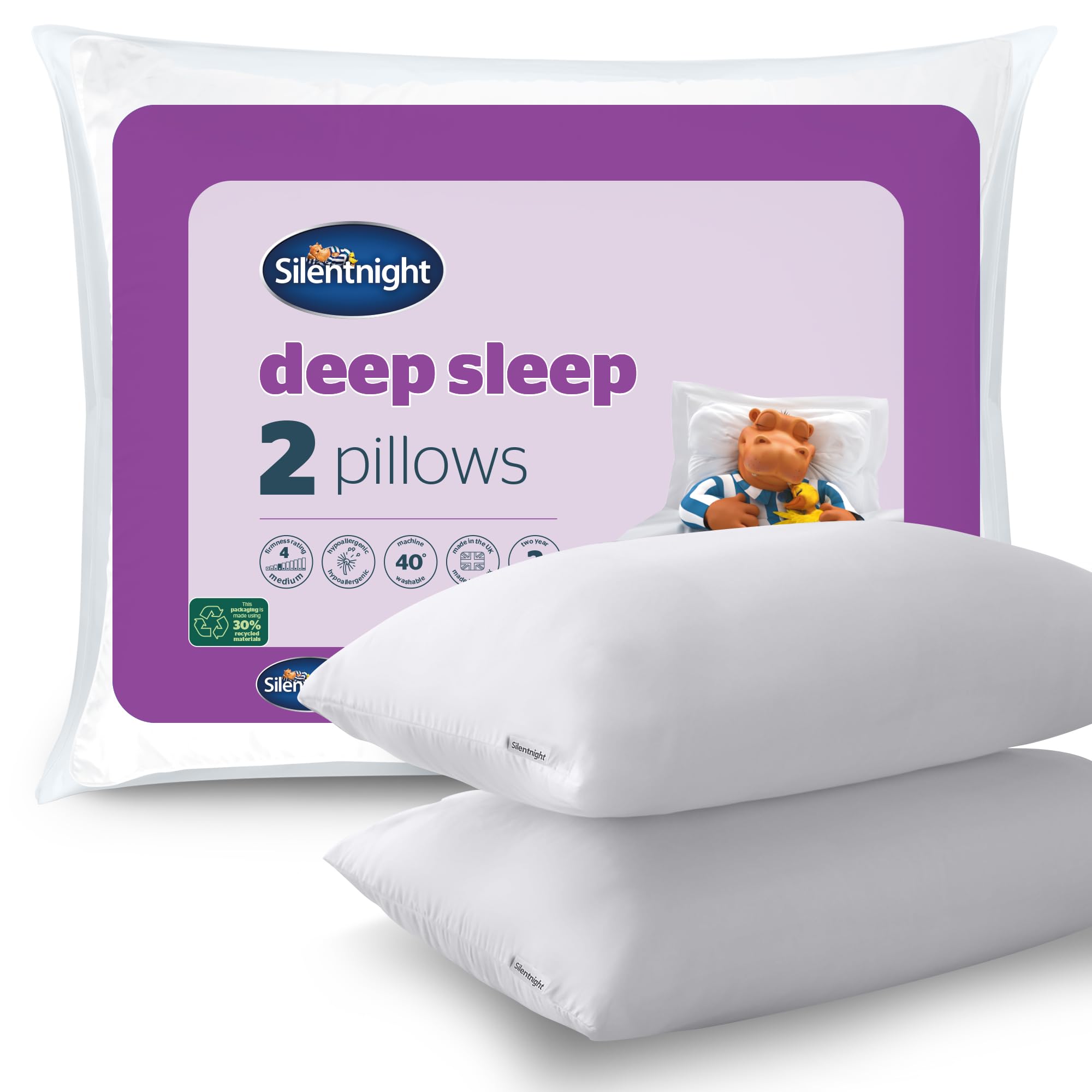 Silentnight Deep Sleep Pillows - Medium Support, Hypoallergenic, Machine Washable | Pack of 2, White 1