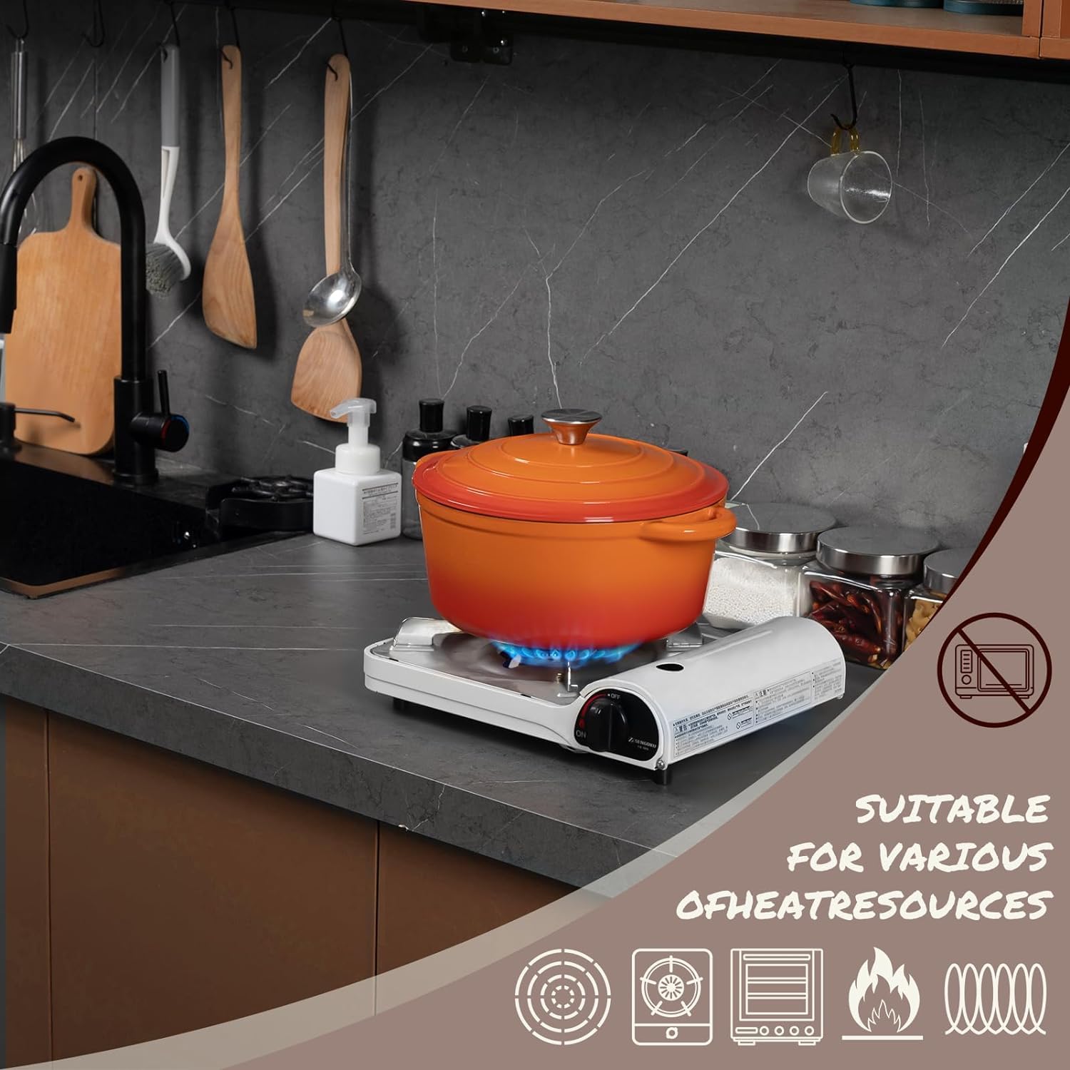 OVERMONT 26cm/5.2L Enamelled Cast Iron Round Casserole Pot with Lid | Pumpkin Color | 5.5 Quart 7