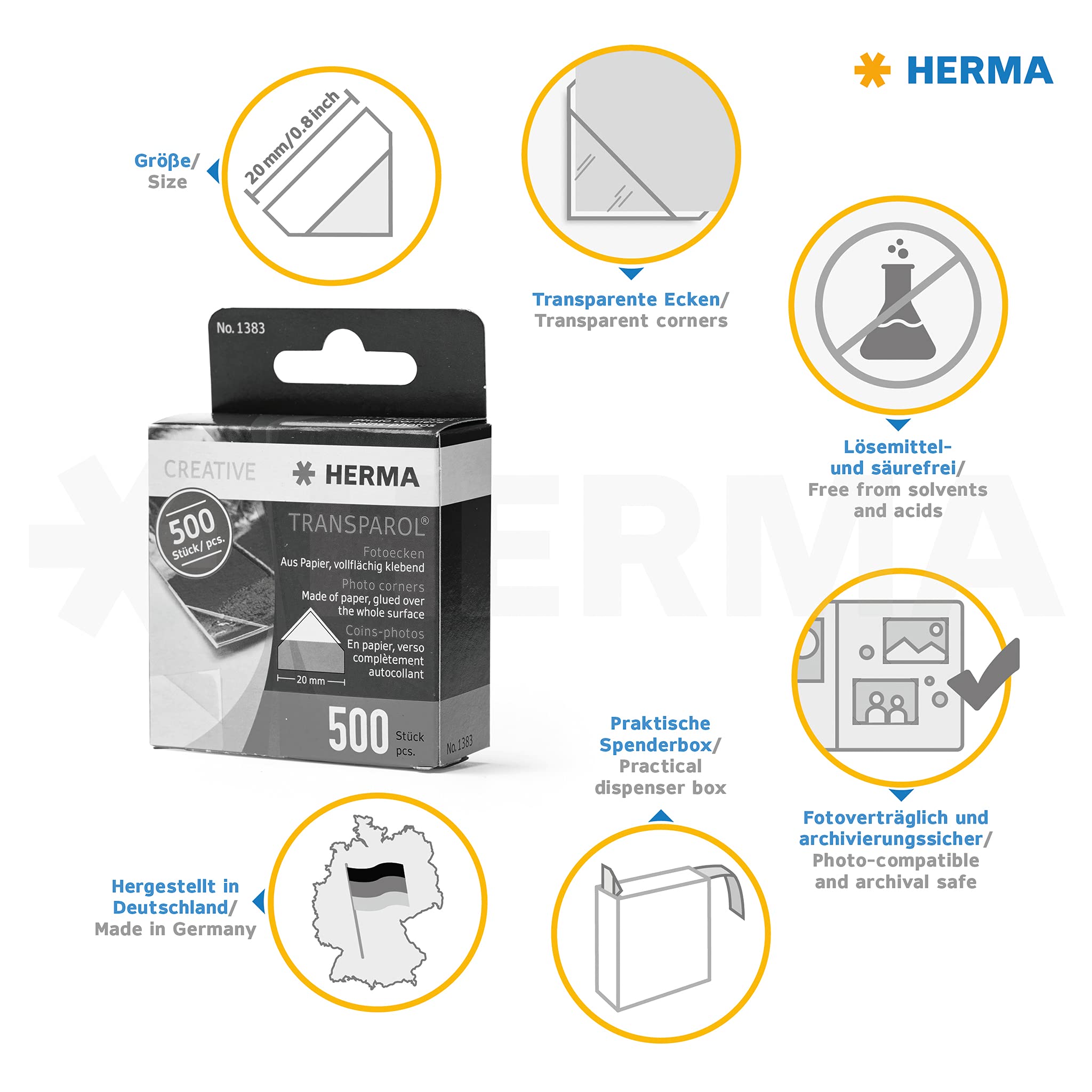 HERMA Photo Mounting Corners - Self-Adhesive, Removable | 500 Pack, Clear/White 7