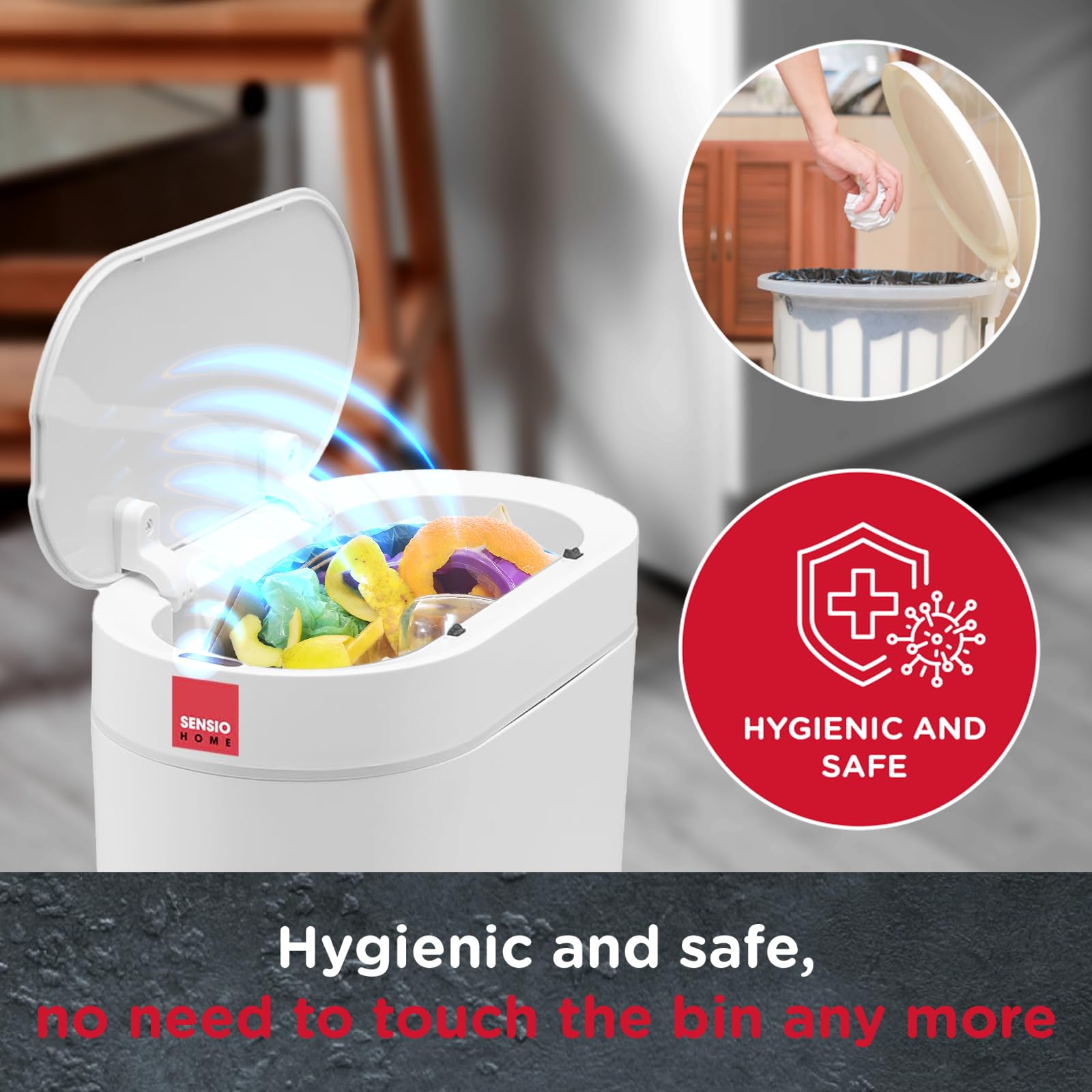 SENSIOHOME 5L Motion Sensor Trash Can - Waterproof IPX5 | Slim Design | White 3