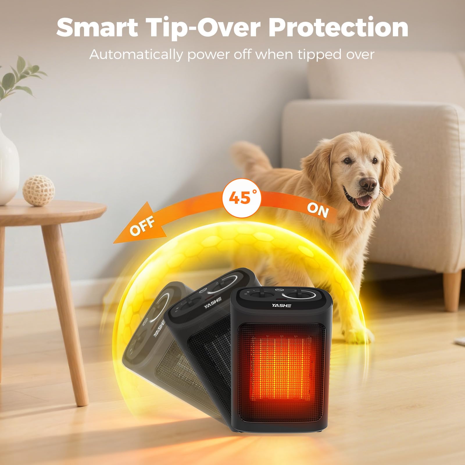 YASHE Electric Heater 1500W PTC Ceramic Heating Element with Thermostat | Black 6