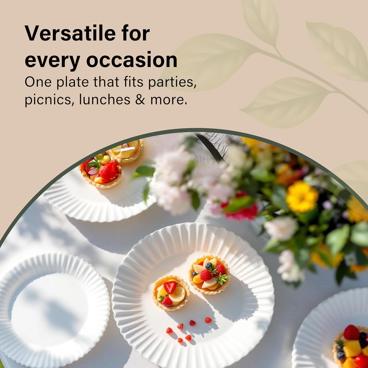Vivo Technologies 100-Pack 7-Inch Disposable Paper Plates - White, Compostable | Microwavable 8