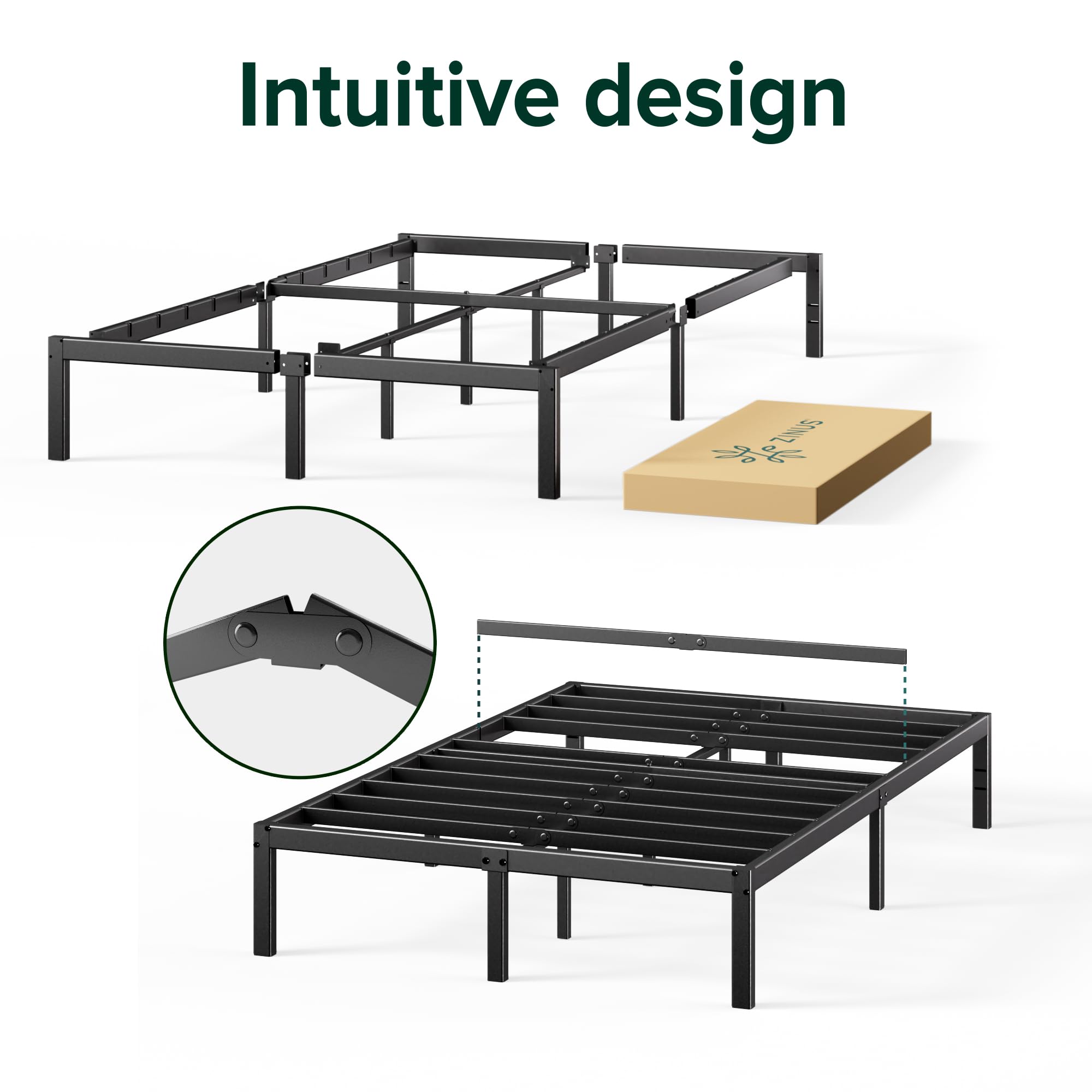 Zinus Elias Double Bed Frame - All-Steel Construction | 12.4'' Underbed Clearance | Black 4