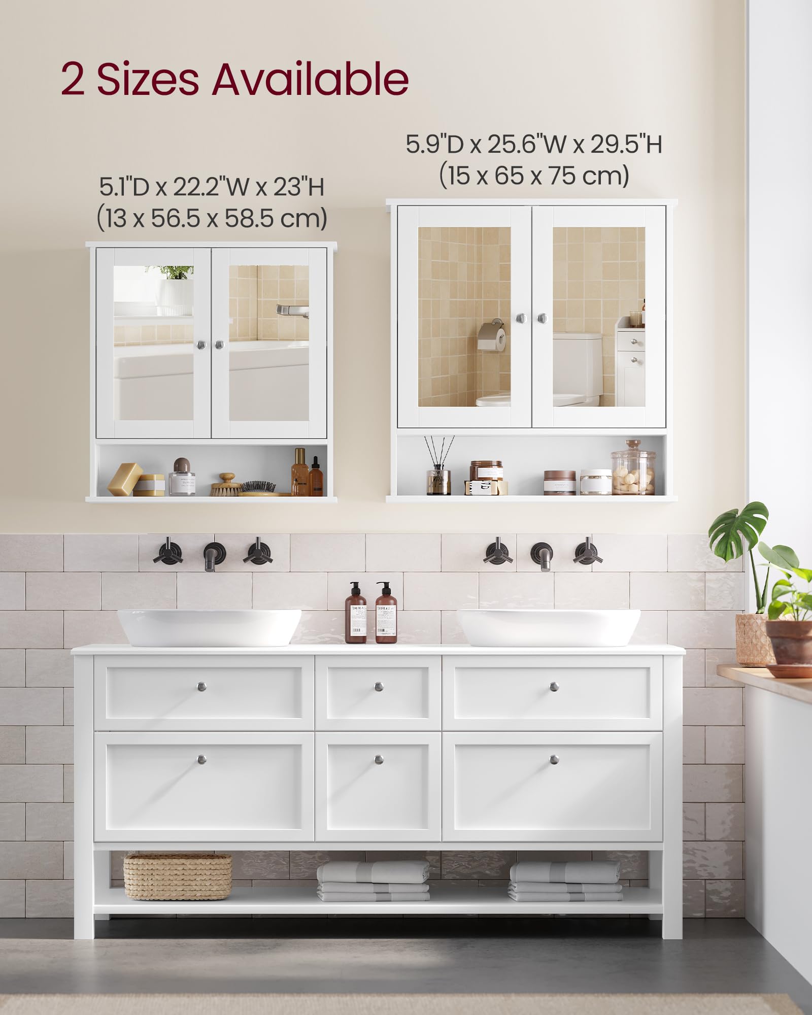 VASAGLE Bathroom Mirror Cabinet with 2 Mirrored Doors, Adjustable Shelf, Wall-Mounted, White LHC002 6