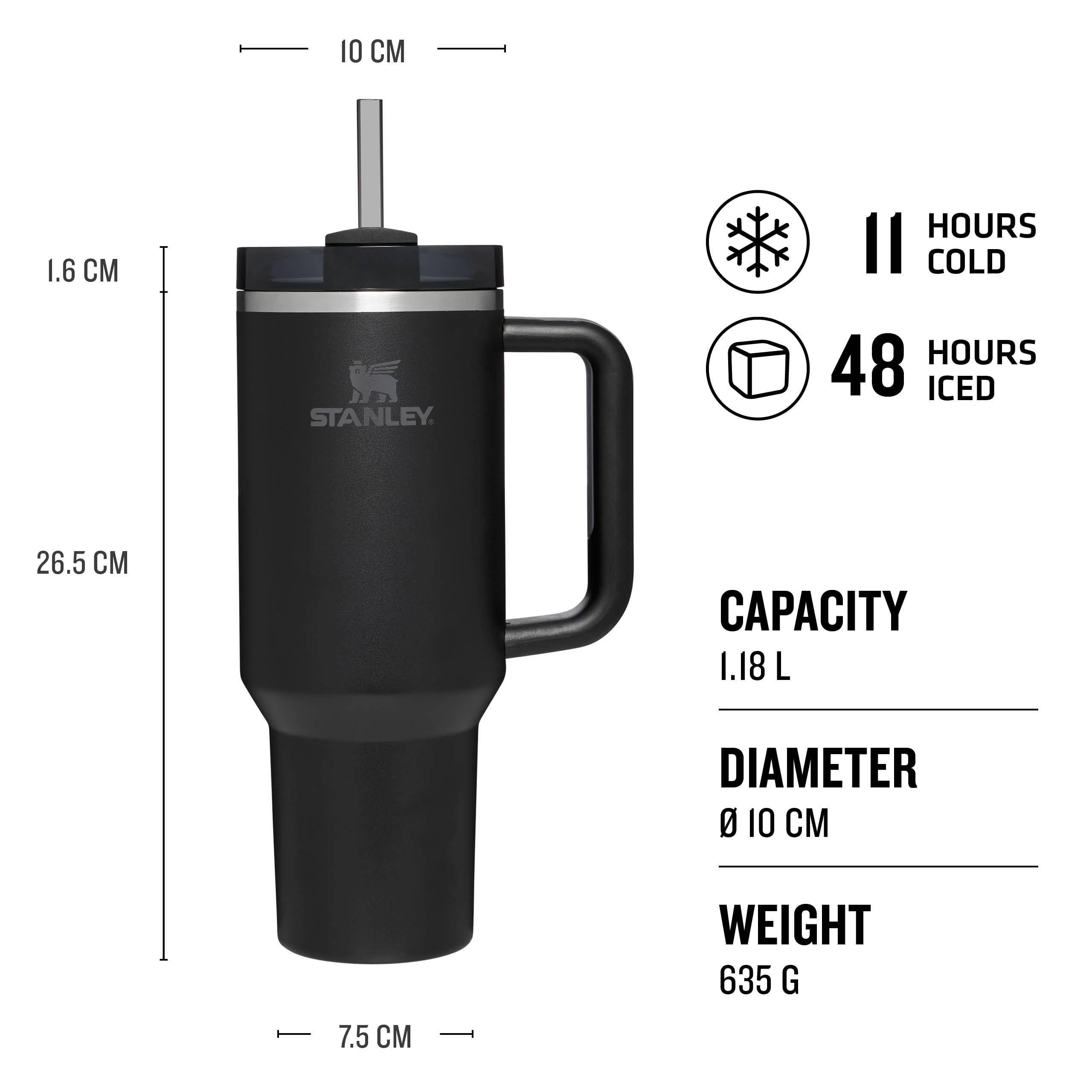 STANLEY 1913 Quencher H2.0 Flowstate Tumbler 1.2L - Cold 11 Hrs, Iced 48 Hrs | Black Tonal