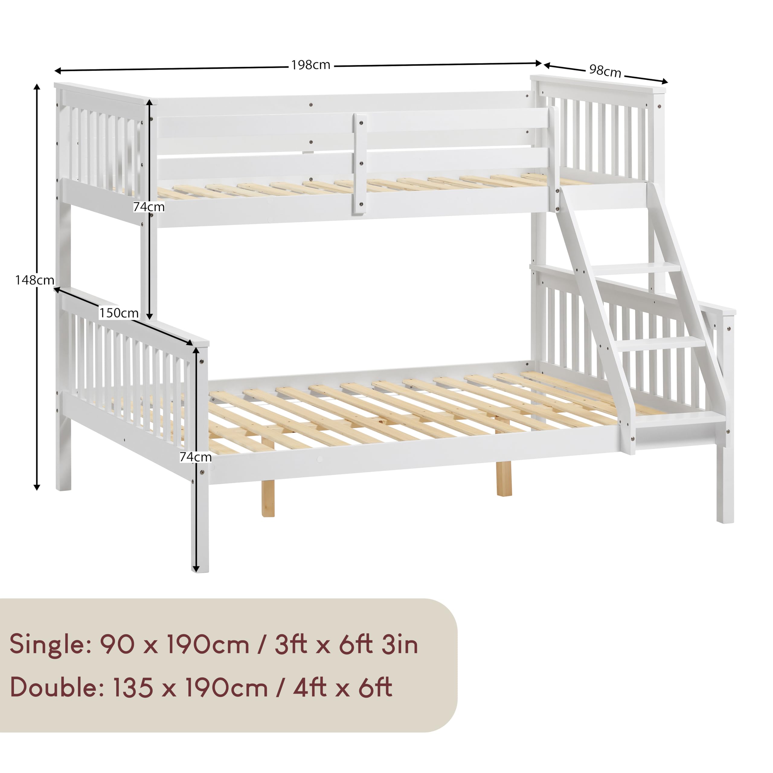 Vida Designs Milan Triple Sleeper Bunk Bed - Sleeps Three | White | Pine Wood 2