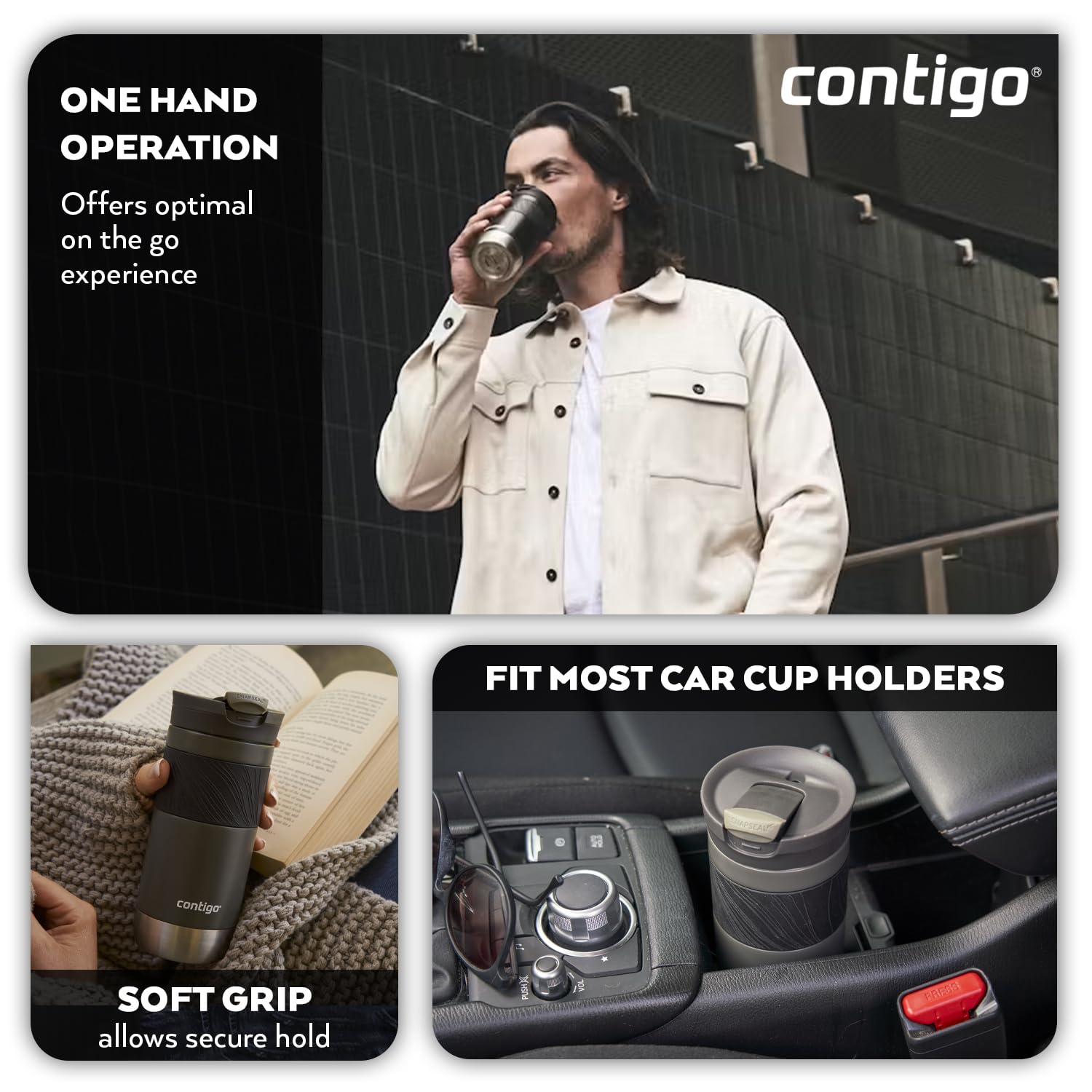 Contigo Byron Snapseal Travel Mug - 100% Leakproof | Stainless Steel Thermal Mug | 470 ml Sake 6