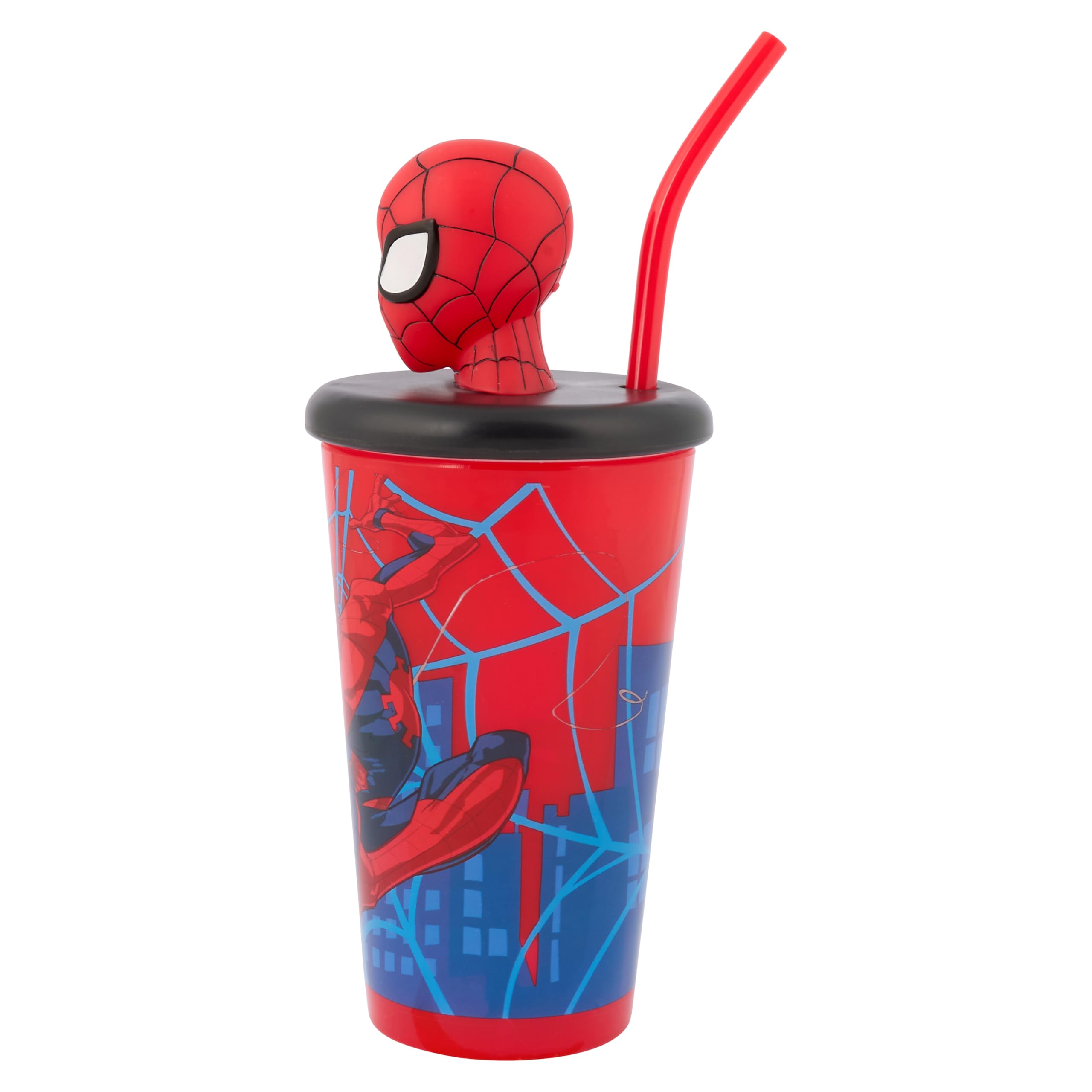 Marvel Spider-Man Web 3D Tumbler - 444ml Capacity | BPA-Free Kids Drinkware with Straw
