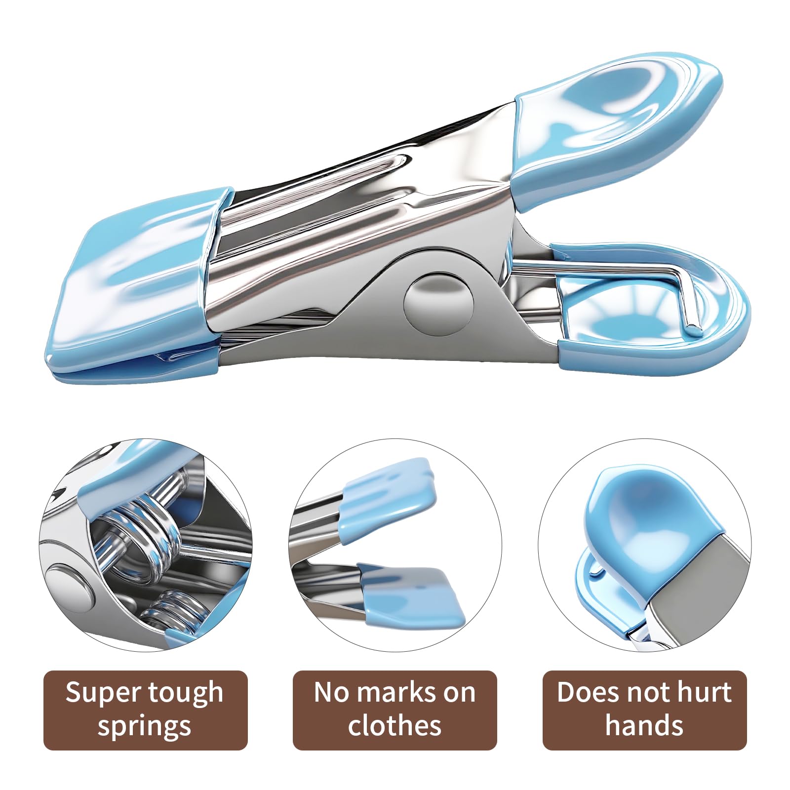 MOXYOY Stainless Steel Clothes Pegs - 20 Pcs Heavy Duty Metal Clothe Pins with Rubber Jaws | Colourful 3