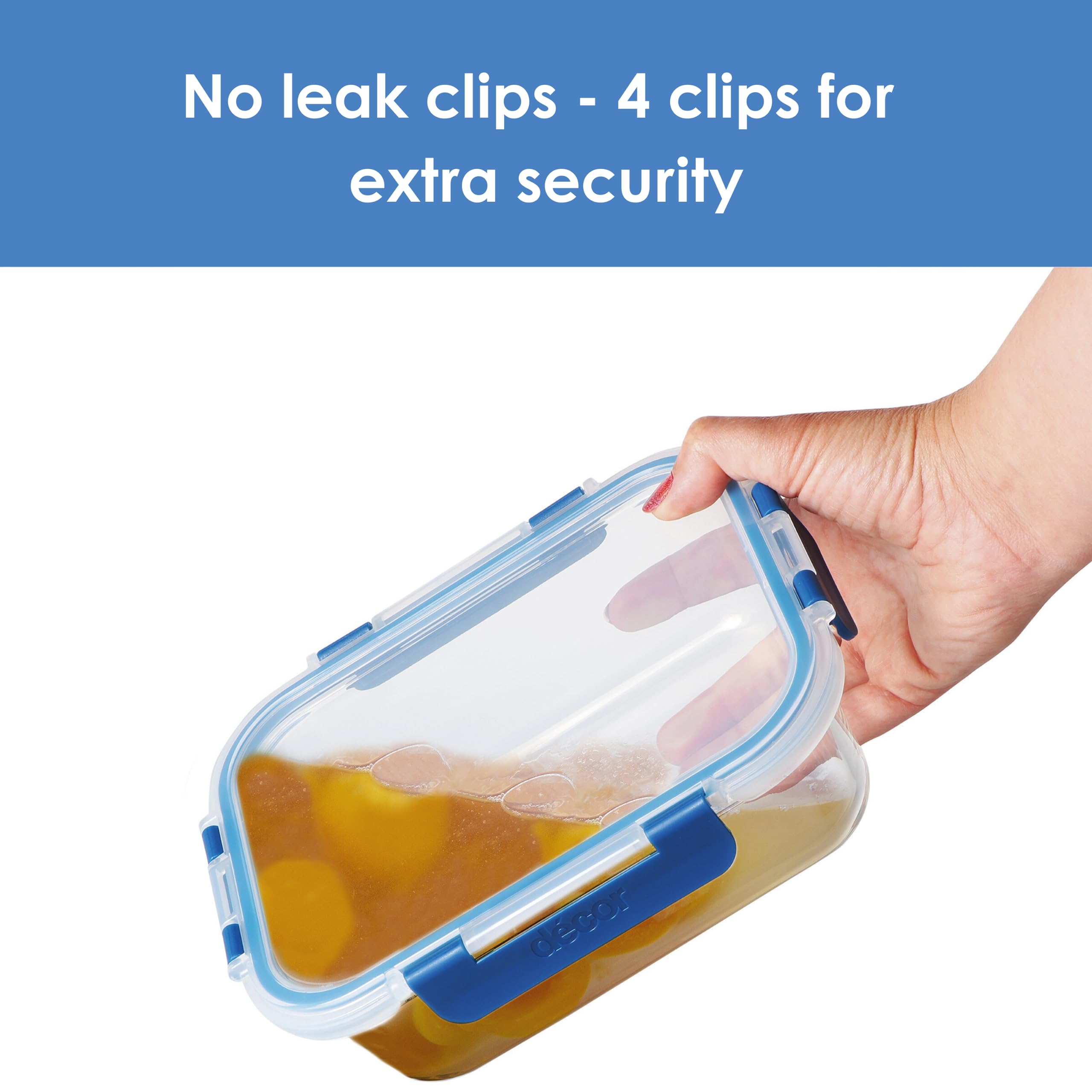 Décor Deluxe Clips Glass Food Storage Container - 630ml, Split Compartment, Leakproof, BPA Free 4