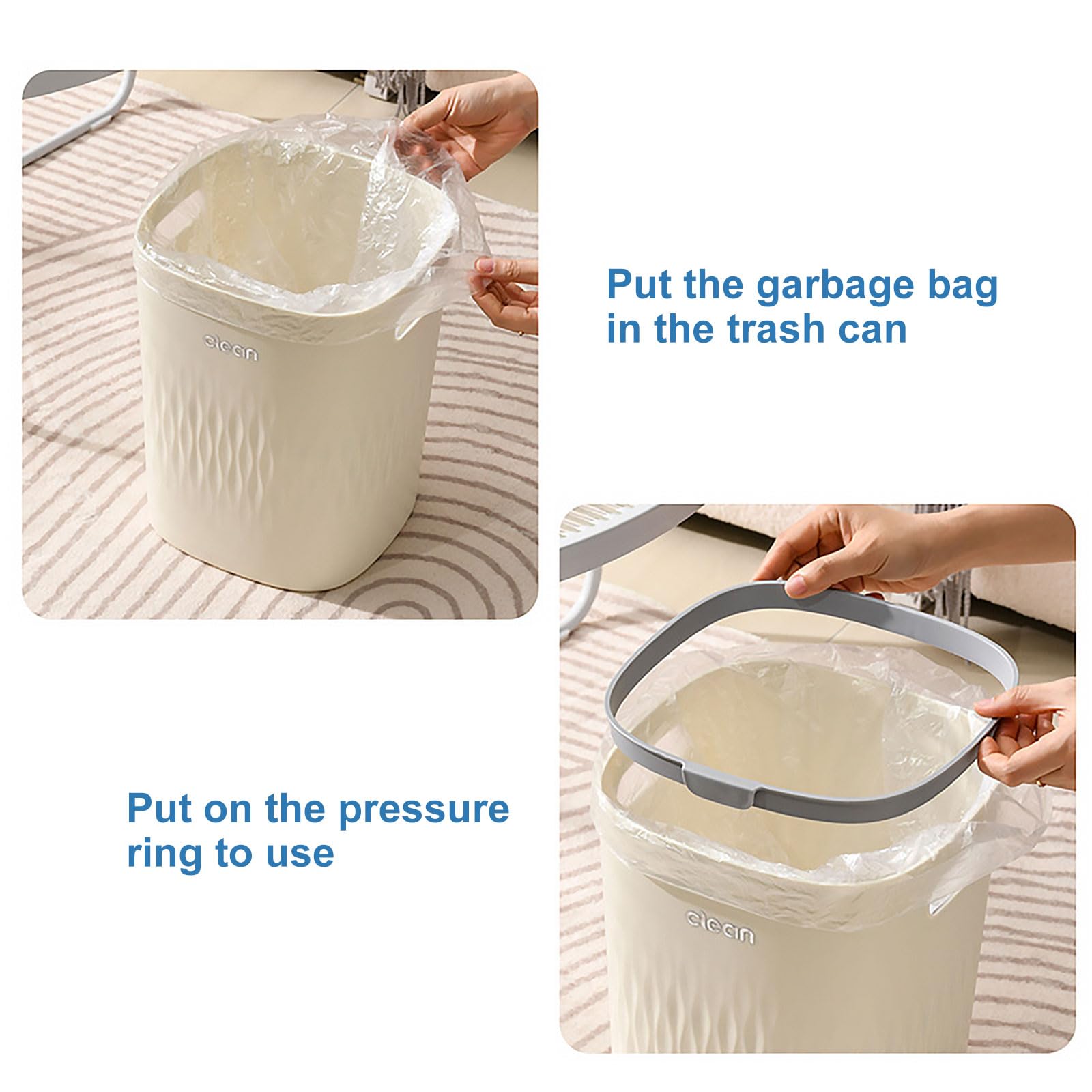 ASelected Plastic Bathroom Bin - 10L Capacity, Cream Color, Pressure Ring Design | 21 x 21 x 27 cm 6