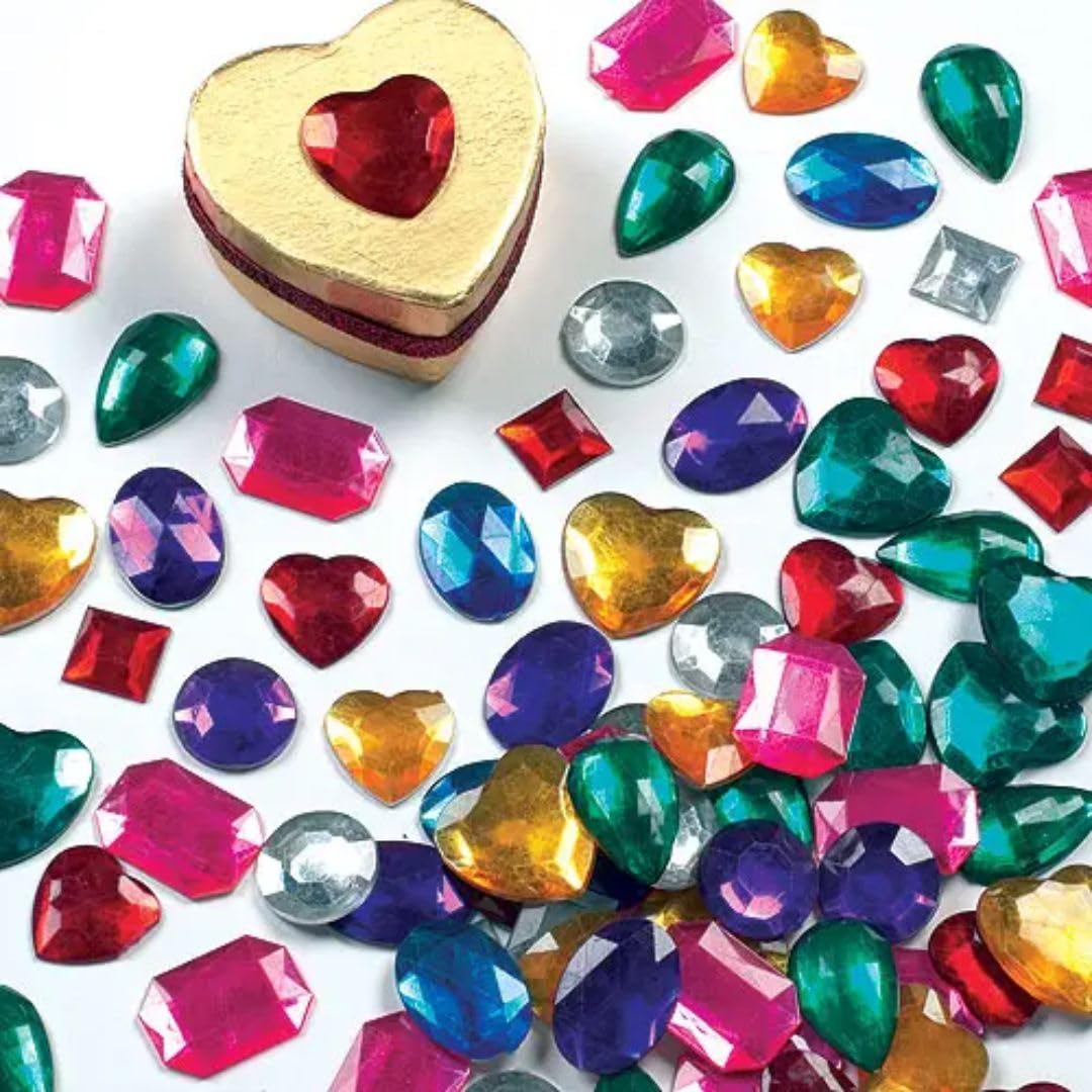Baker Ross EK632 Large Self Adhesive Acrylic Gems - 120 Pack Multicoloured Embellishments for Kids Crafts