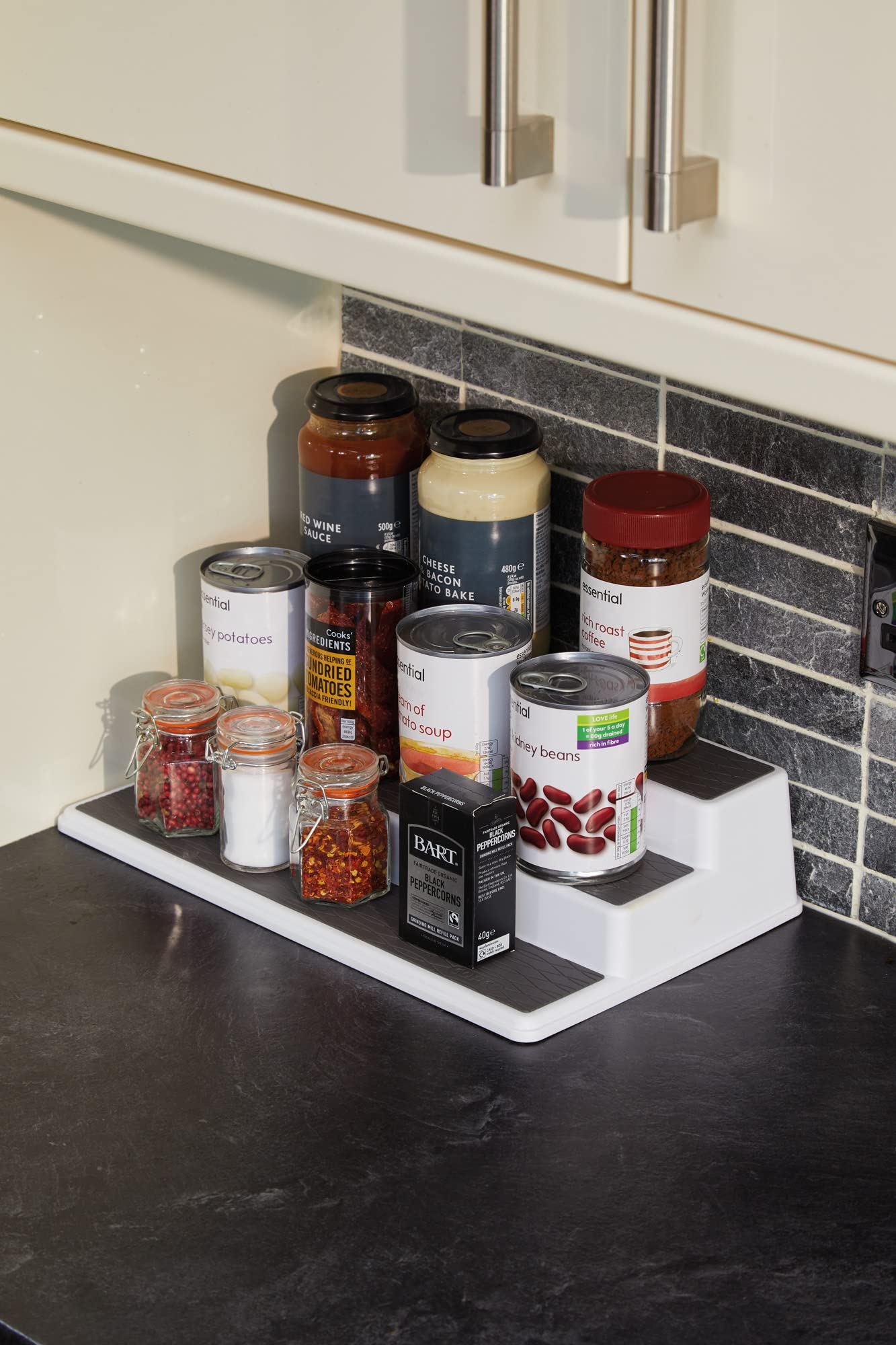 Copco Basics 3-Tier Spice Rack for Cupboard Storage | Non-Slip Plastic | White/Grey 4