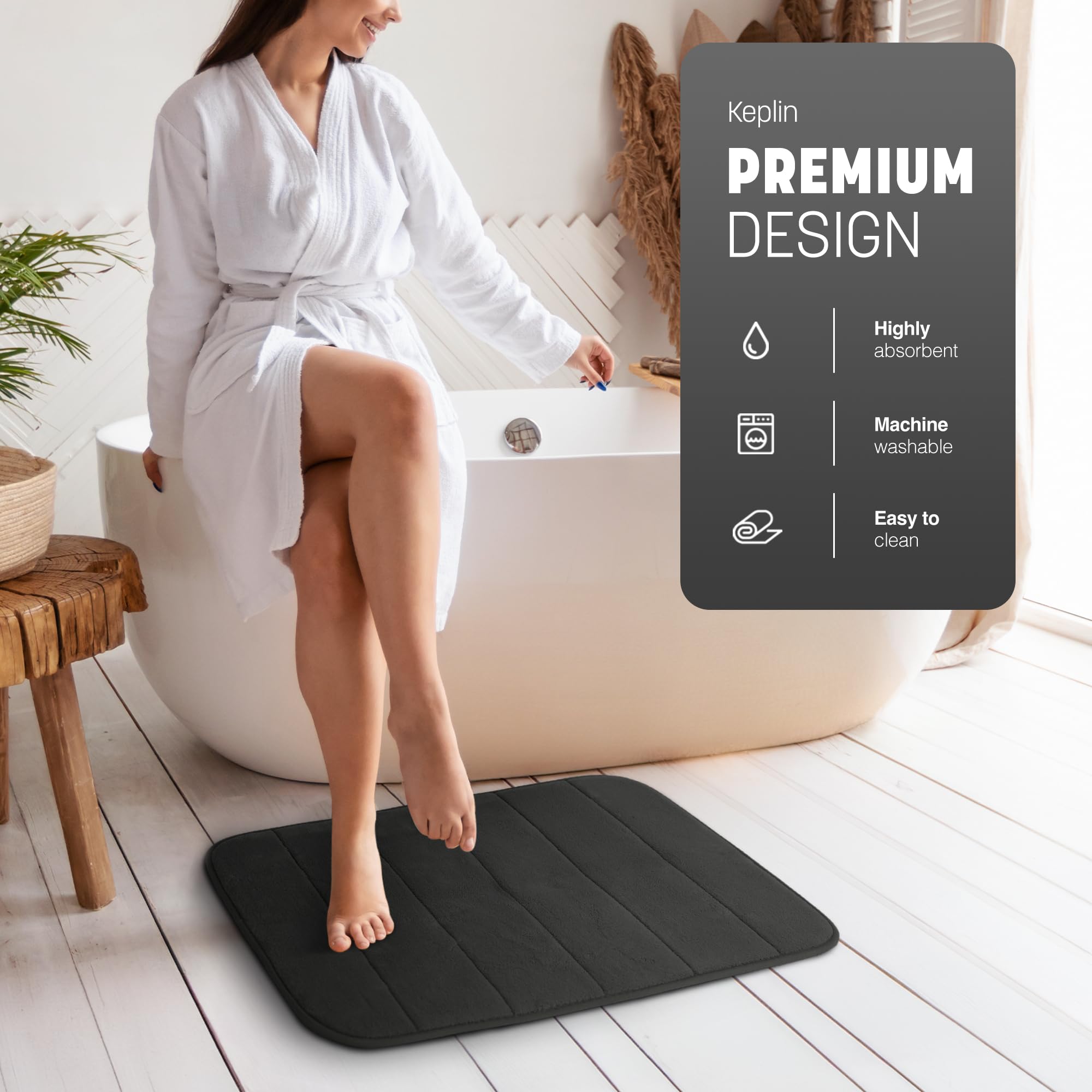KEPLIN Memory Foam Bath Mat - Ultra-Soft Comfort | Non-Slip Black 40 x 60 cm 3