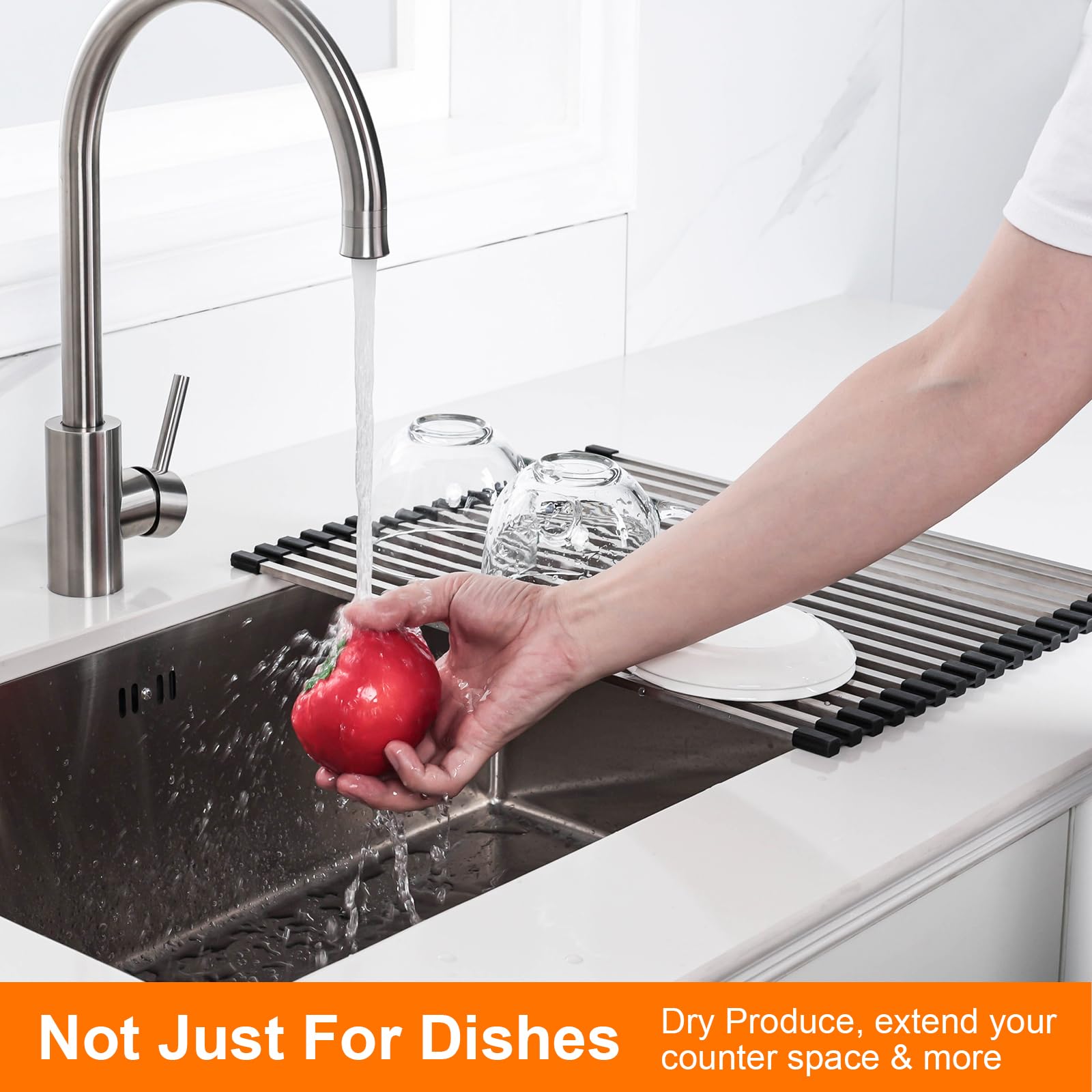 Ibergrif M34400 Roll Up Dish Drying Rack | 304 Stainless Steel & Silicone | 43x35cm 5