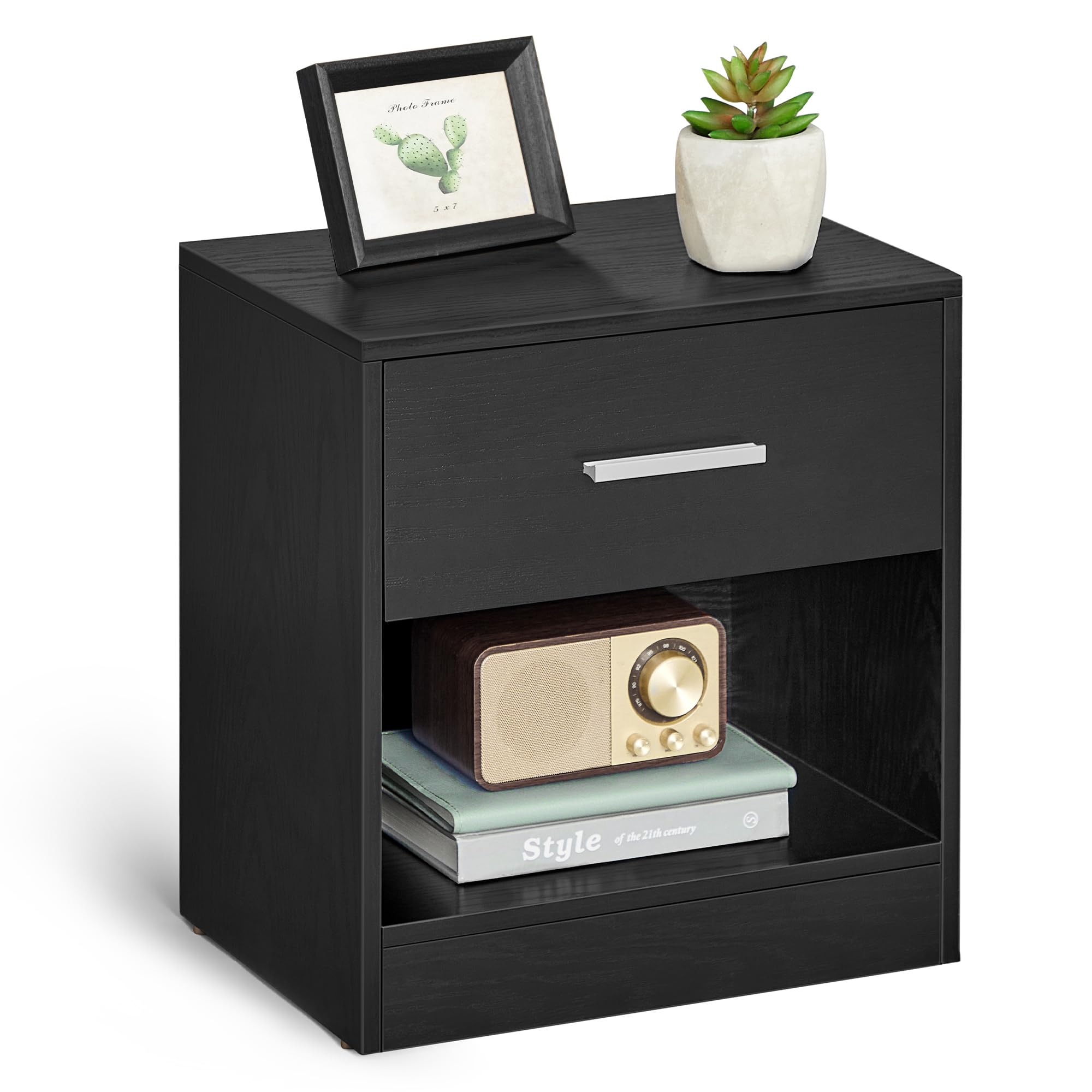 VASAGLE Bedside Table - Modern Look | Drawer & Open Compartment | 28 x 39 x 41 cm 1