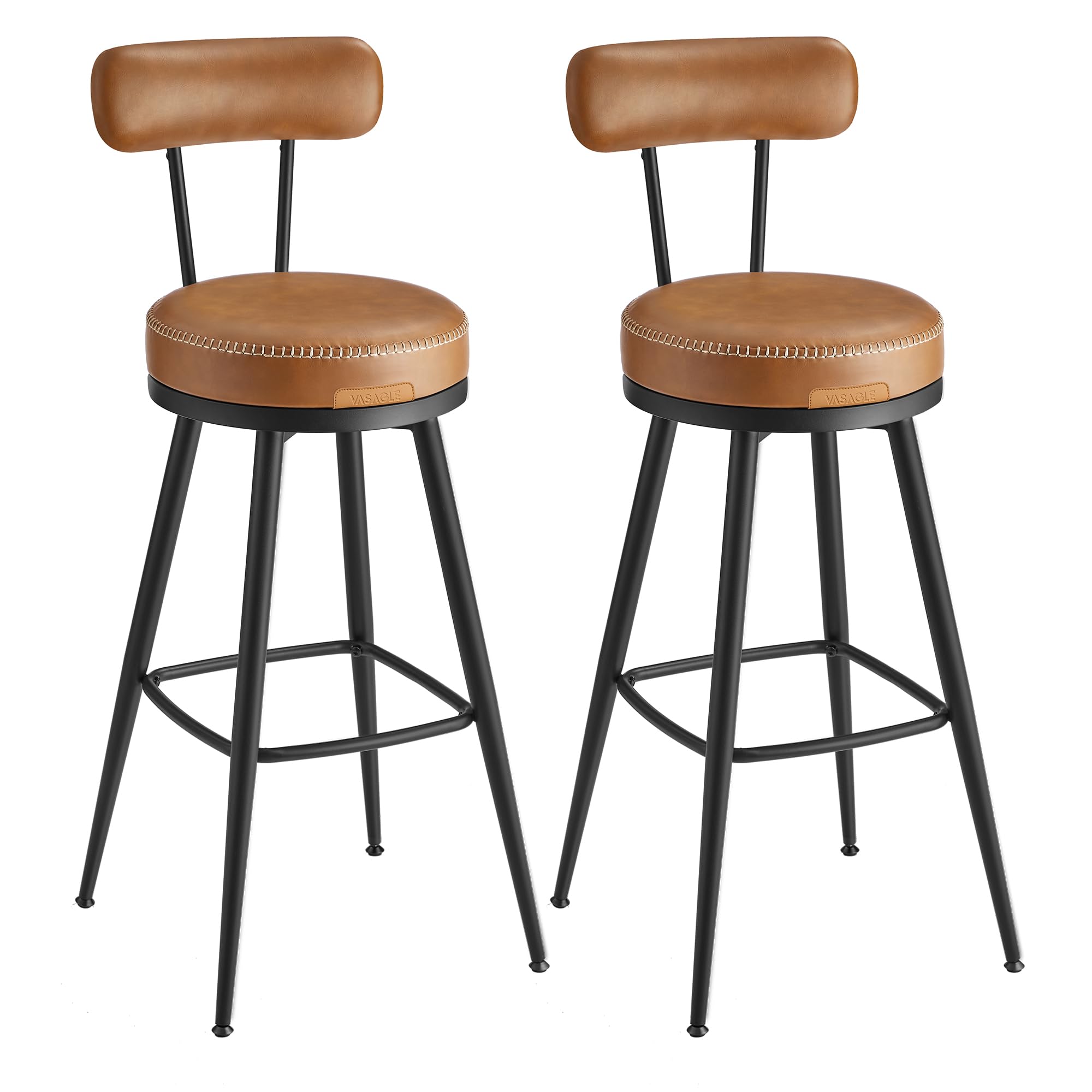 VASAGLE EKHO Collection Bar Stools - Set of 2 Swivel Counter Chairs | Caramel Brown | 57x57x101 cm 1