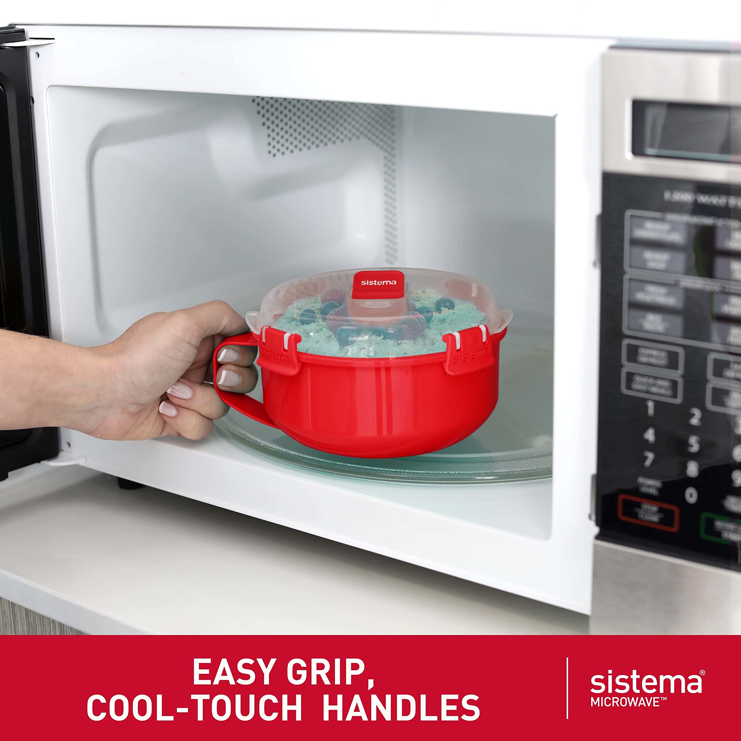 Sistema Microwave Breakfast Bowl - 850 ml Round Container with Steam Vent | BPA-Free Plastic | Red | 1 Count 4