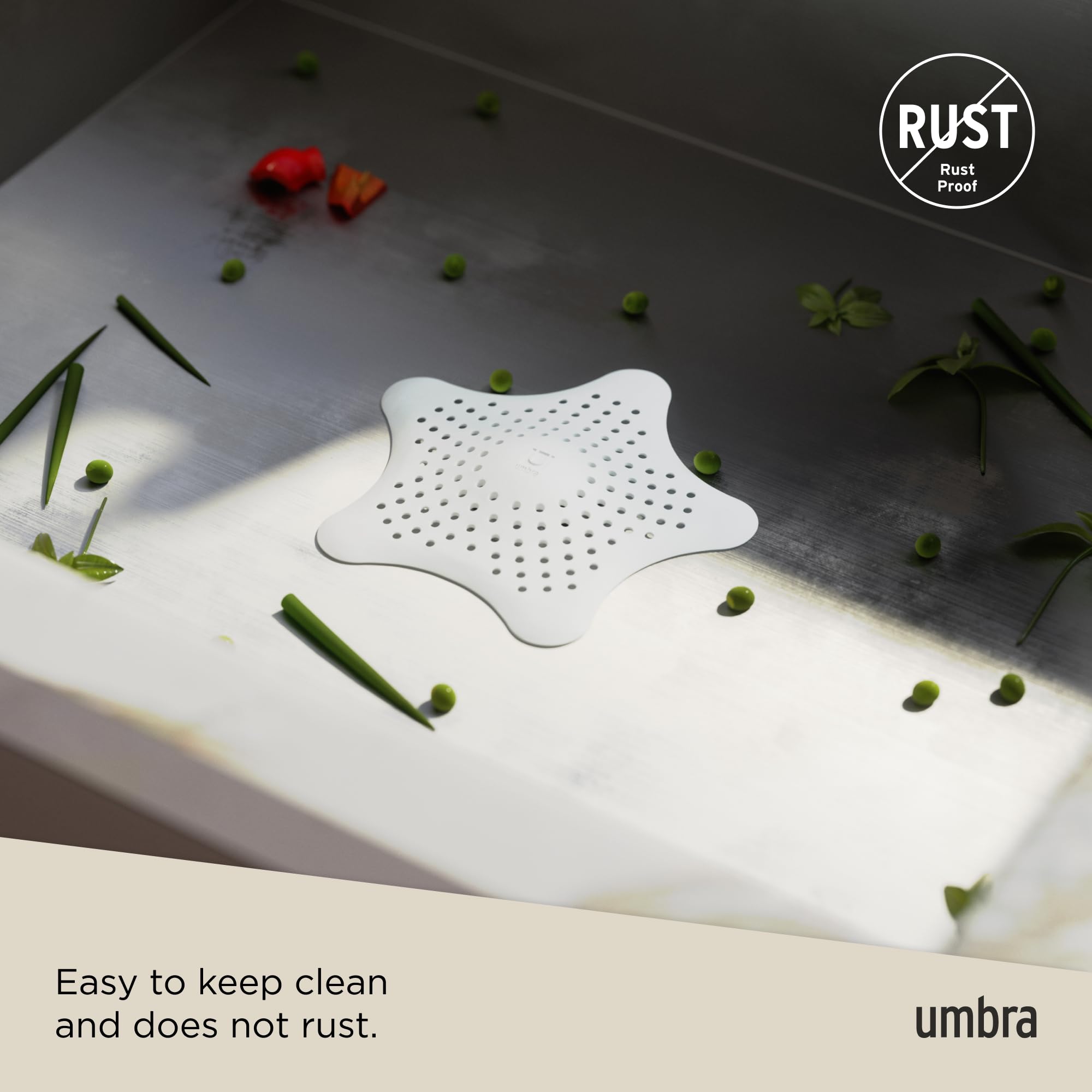 Umbra Starfish Tub Drain Hair Catcher - Flexible Rubber | 6 Inch Diameter | White 6