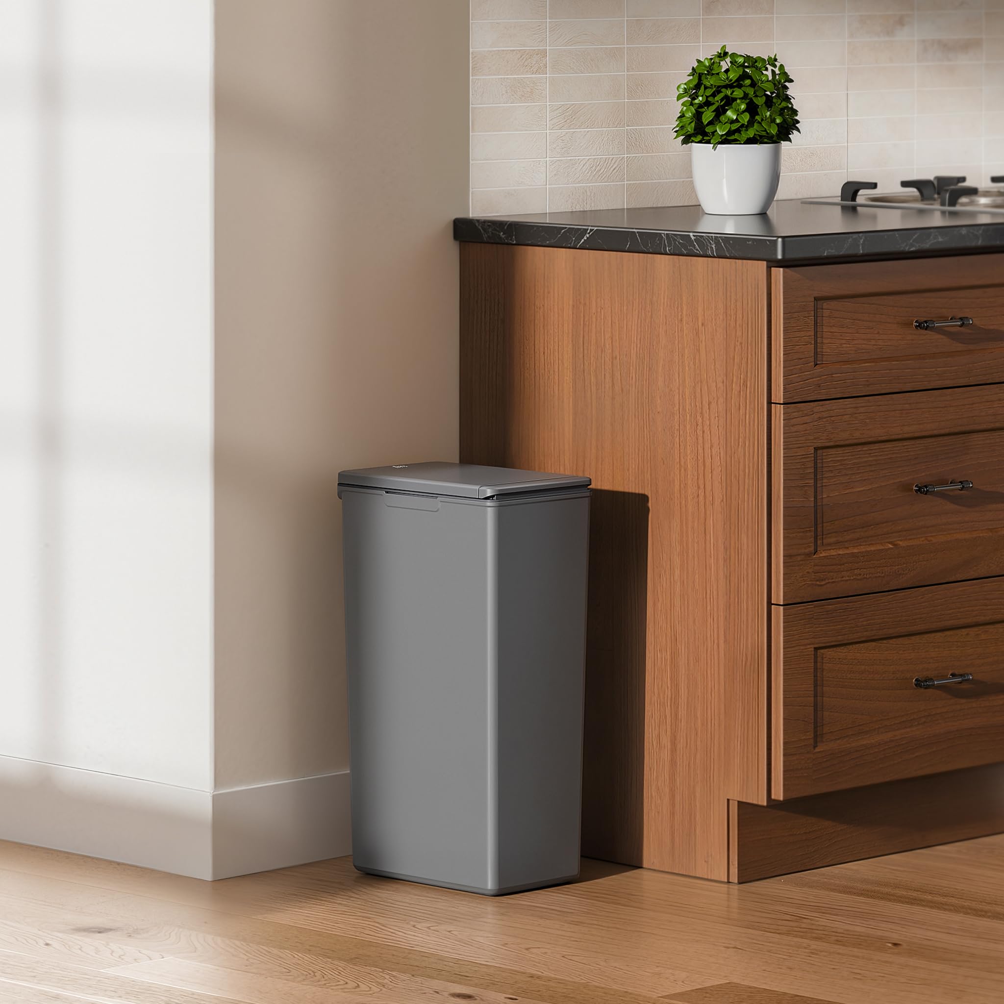 EKO Morandi 30L Kitchen Recycling Bin with Touch-Top Lid | Slim Plastic Design | Dark Grey 2