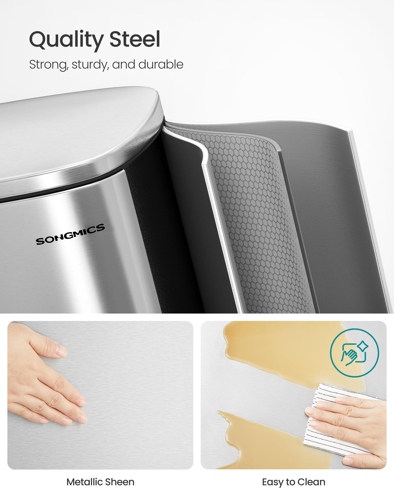 SONGMICS Kitchen Bin 50 L Pedal Rubbish Bin | Soft Close | Steel | Silver LTB050E01 3