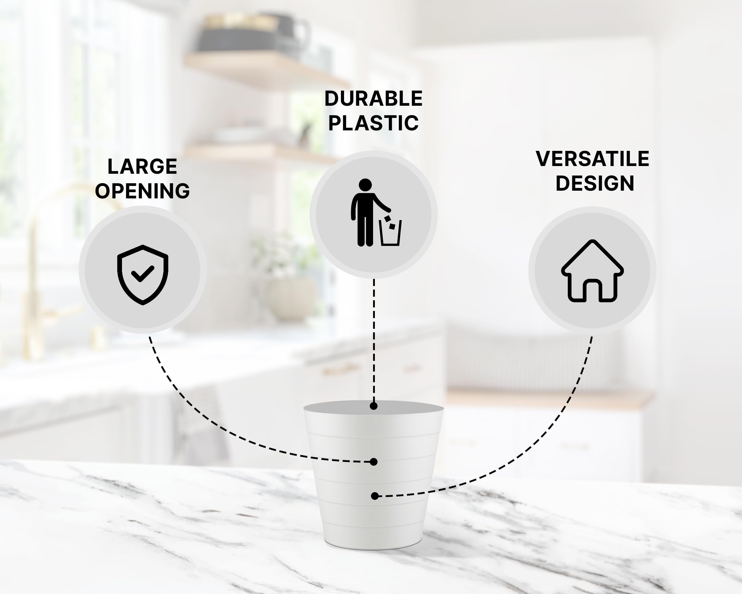 Zuvo Plastic Paper Bin - 5L Capacity | Shatter-Proof | White | 29.5 x 24 x 30.5 cm 3